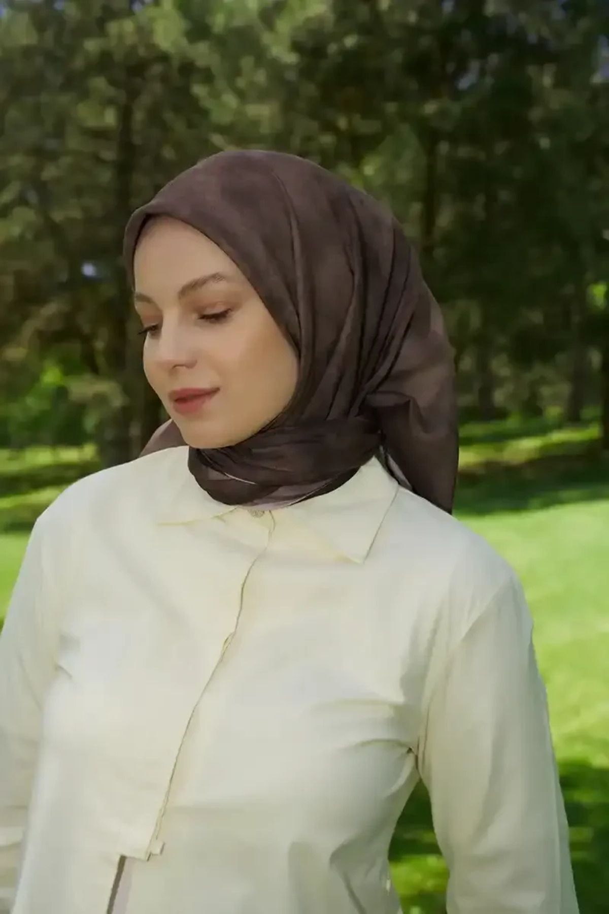 Madame Polo Rustic Batik Desen Eşarp - Kahverengi