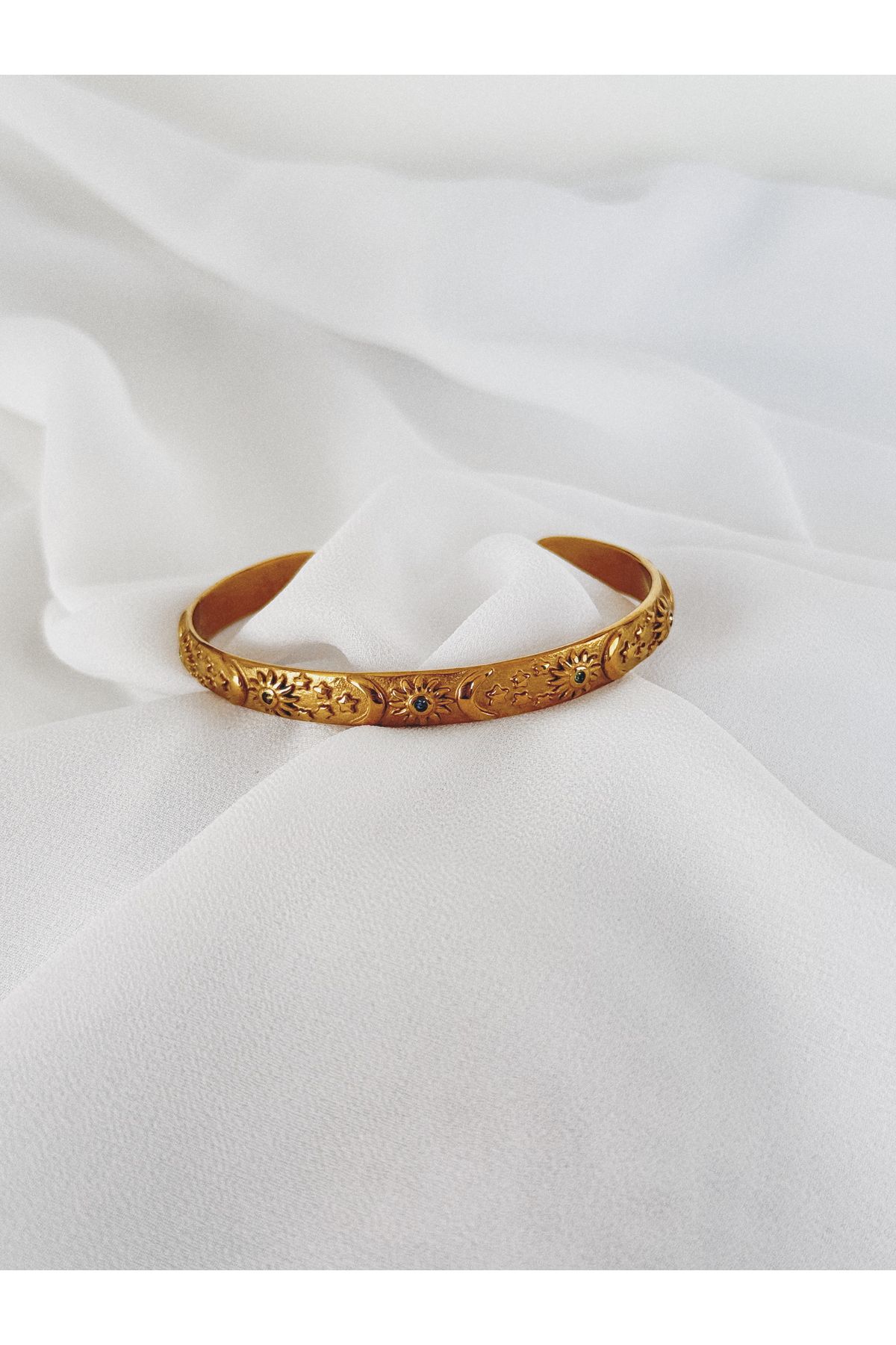 DURUATELİER Renkli Zirkon Taşlı Gold Vintage Kelepçe