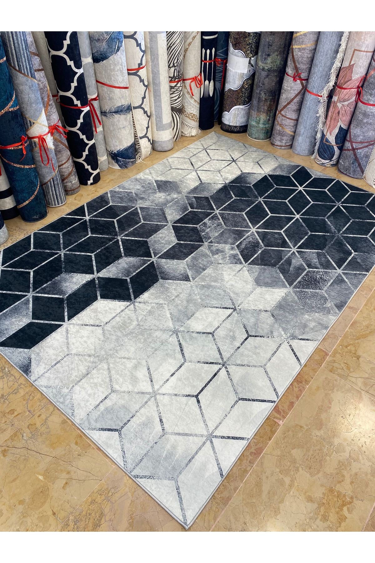 Monisso MONİSSO HALI Süetro Gri Siyah Kaymaz Taban, leke Tutmaz, Mutfak Halısı, Salon Halısı ve Yolluk
