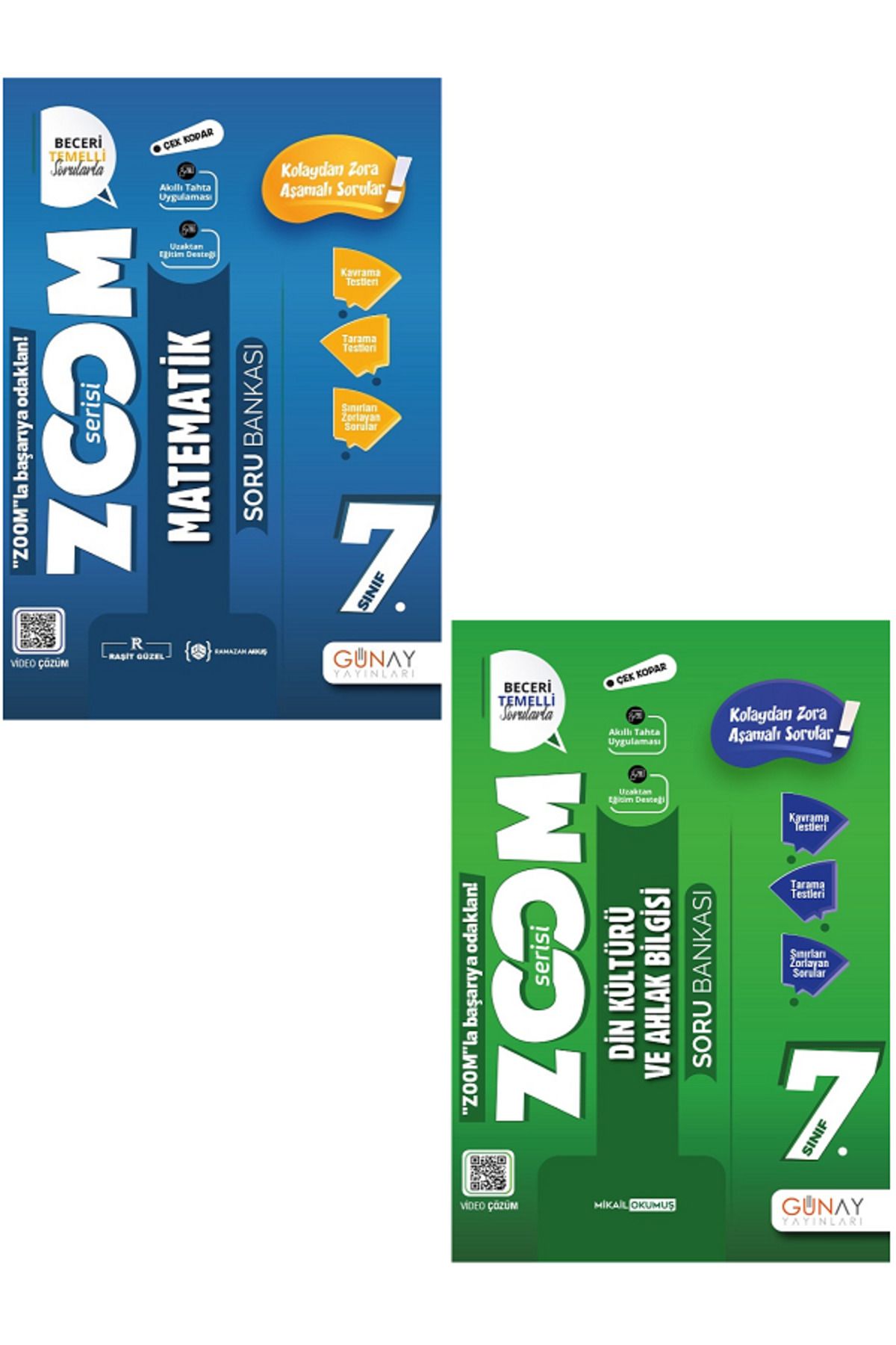 Evrensel İletişim Yayınları 7.Sınıf Günay Zoom Matematik + Din Kültürü Soru Bankası / Çek Kopar / Kolaydan Zora / 2 KİTAP