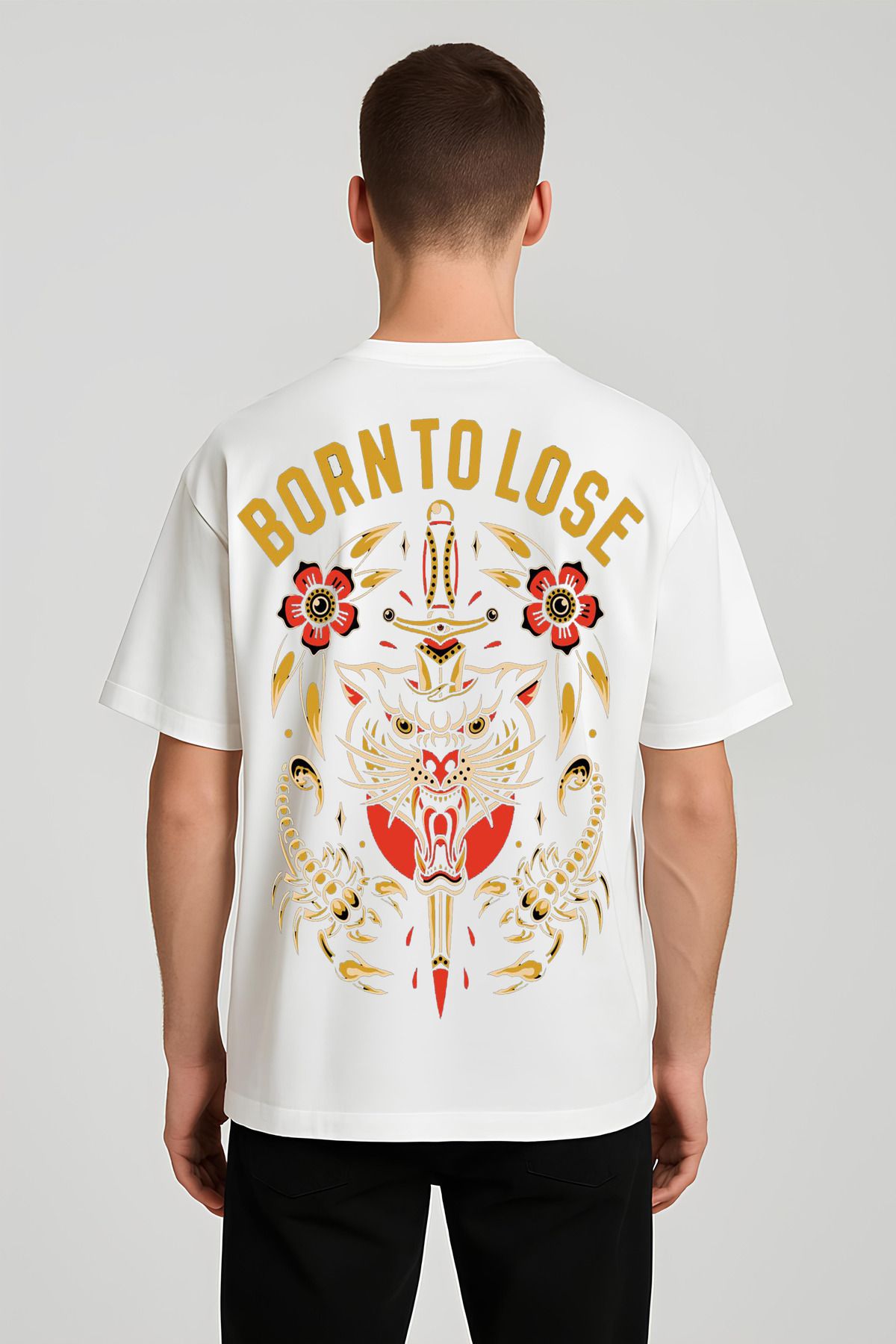MODA Unisex Oversize Kalıp Born to Lose Baskılı T-Shirt