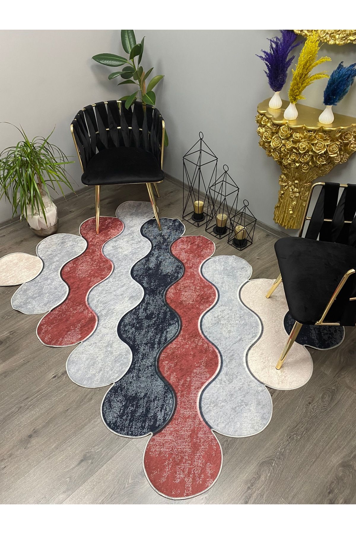 Monisso MONİSSO HALI Lazer Bordo Krem Kaymaz Taban, leke Tutmaz, Mutfak Halısı, Salon Halısı ve Yolluk