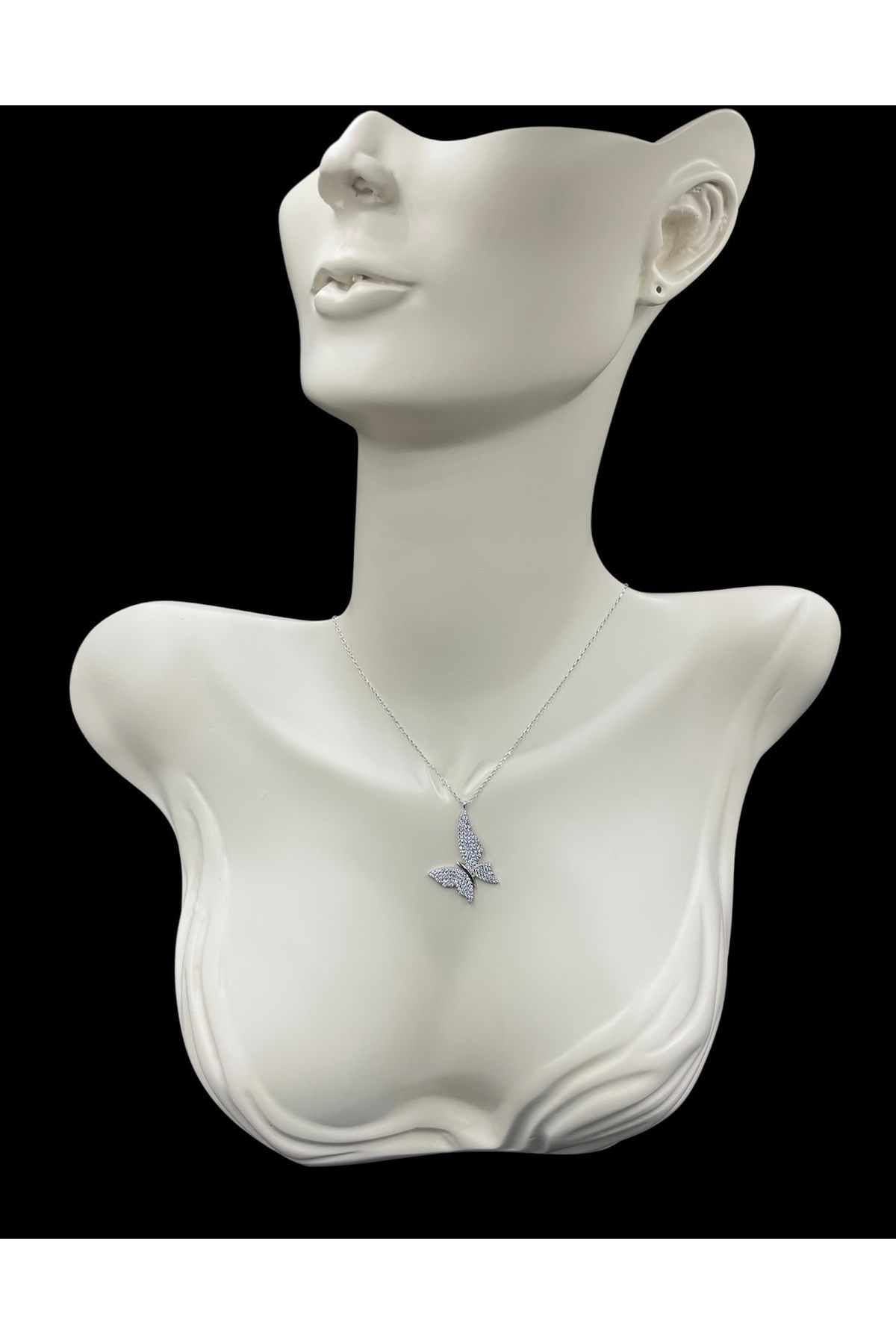 nefjewelrydesign 925 Ayar Gümüş 44cm Zirkon Taşlı Kelebek Kolye