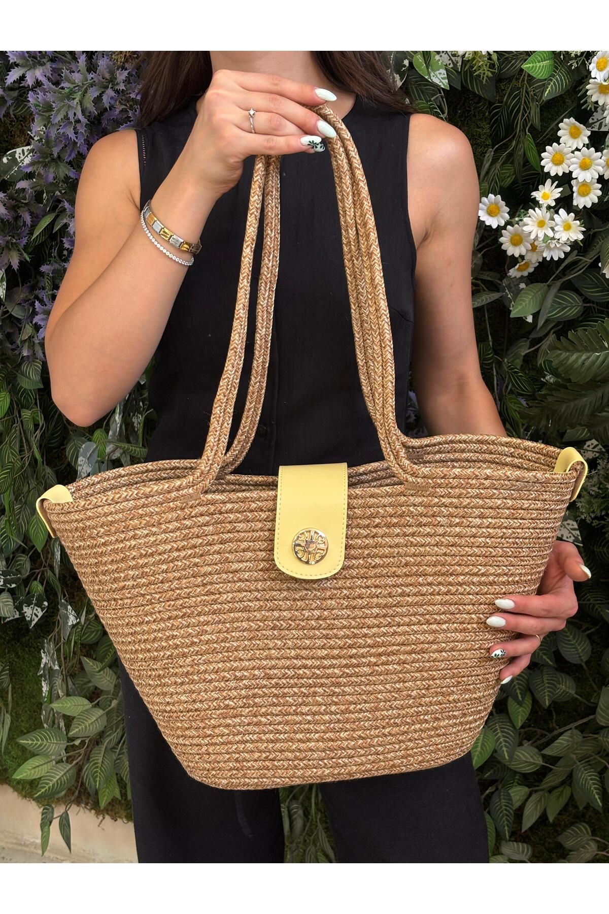 MaVaux Sardinia Kapaklı Handmade Hasır Tote Plaj ve Günlük Çanta Yazın Modası