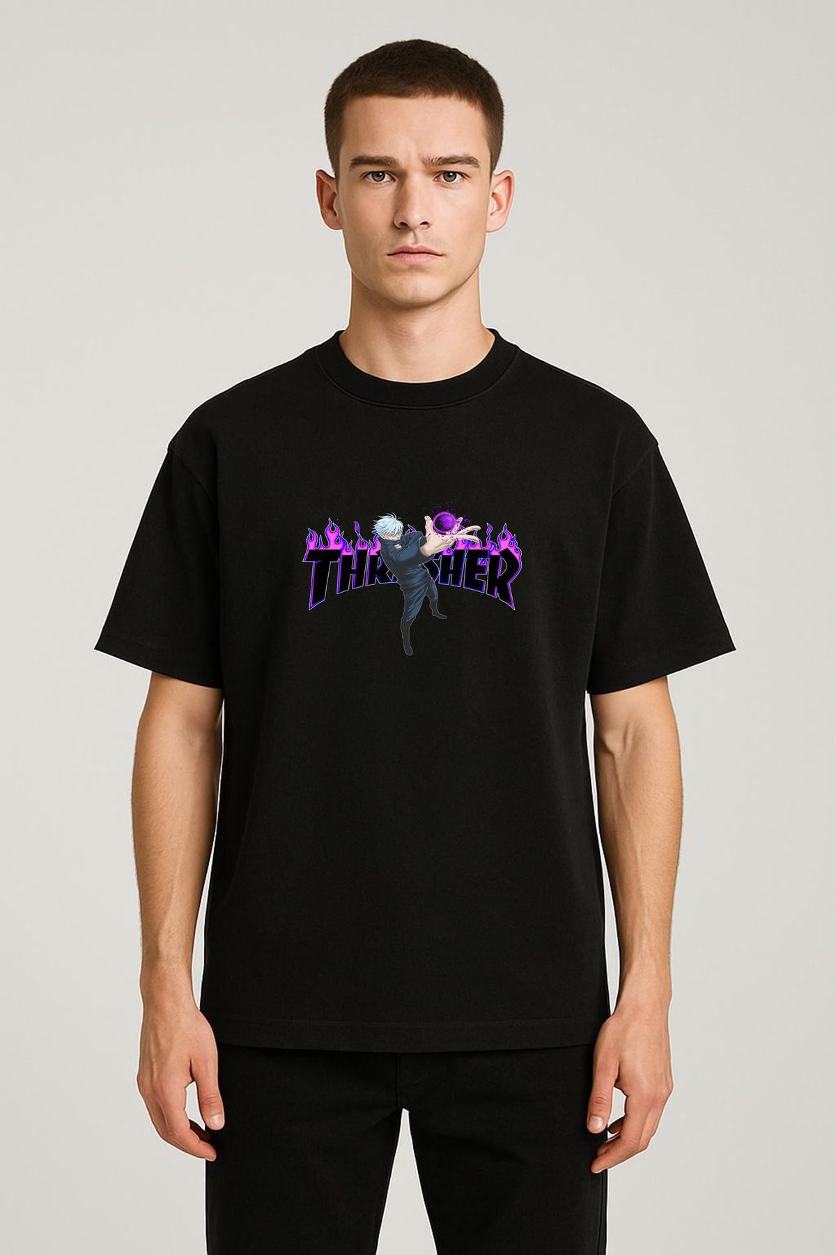 MODA Unisex Oversize Kalıp Thrasher Baskılı T-Shirt