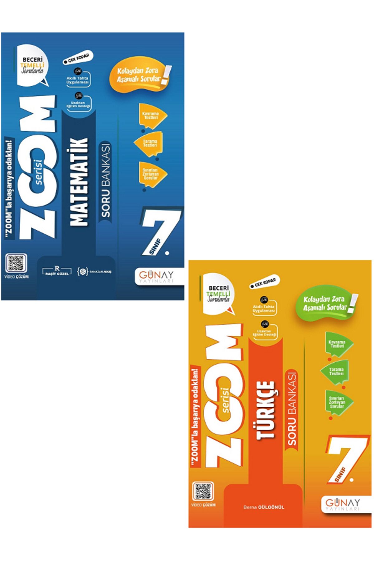 Evrensel İletişim Yayınları 7.Sınıf Günay Zoom Matematik + Türkçe Soru Bankası / Çek Kopar / Kolaydan Zora / 2 KİTAP