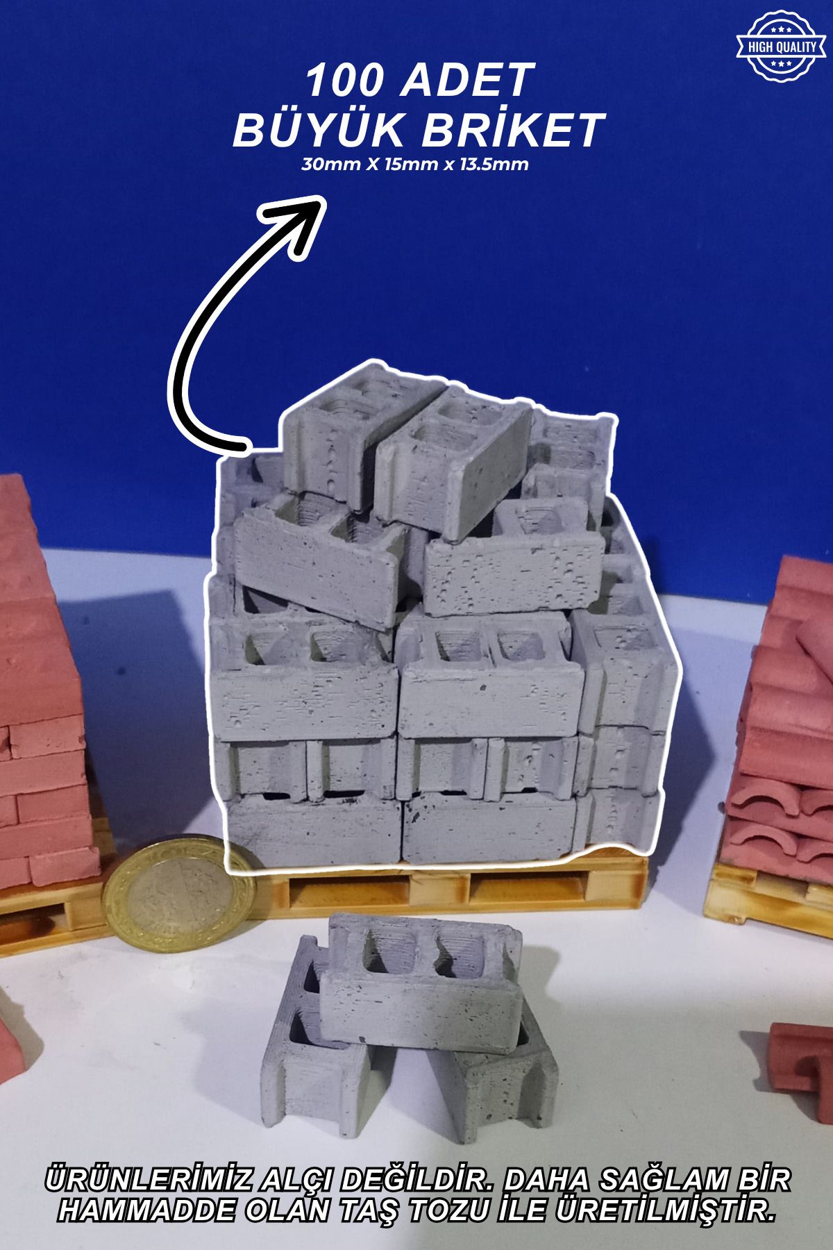 SevindirenŞeyler Mini Briket 100 Adet Beton Rengi (1,5 x 3 cm) Diorama, Rölyef, Peysaj vb.