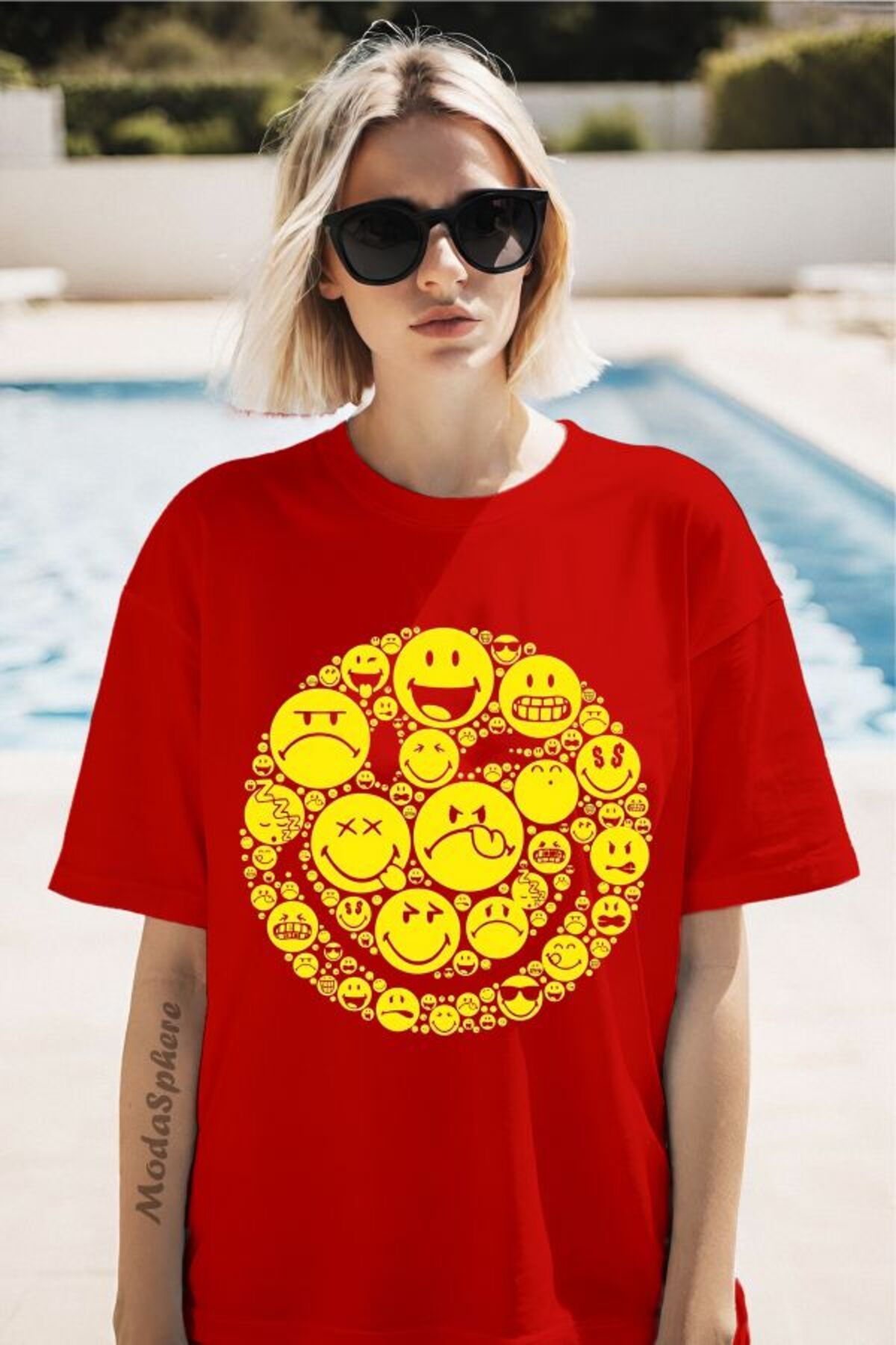 ModaSphere Emoji Baskılı Unisex Oversize Tişört