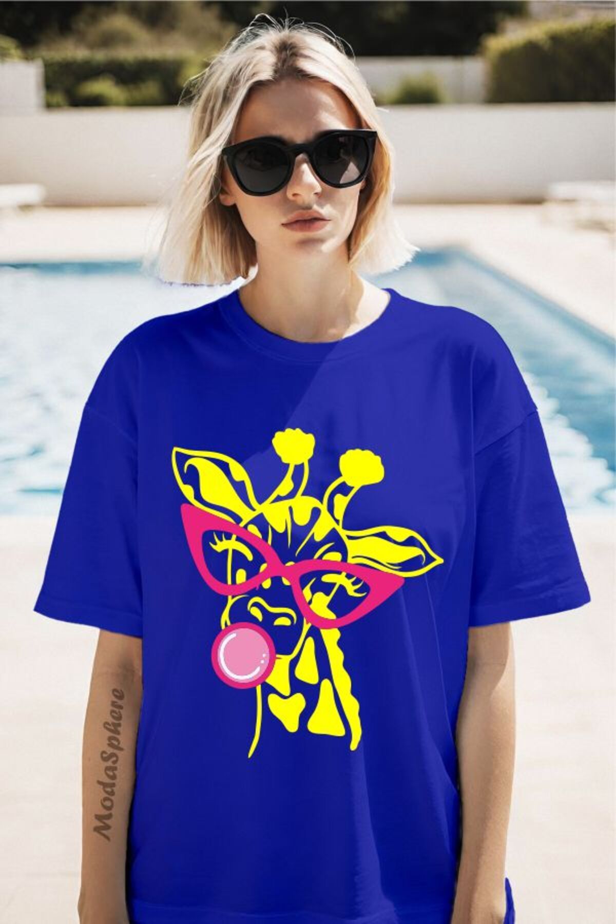 ModaSphere Zürafa Baskılı Unisex Oversize Tişört
