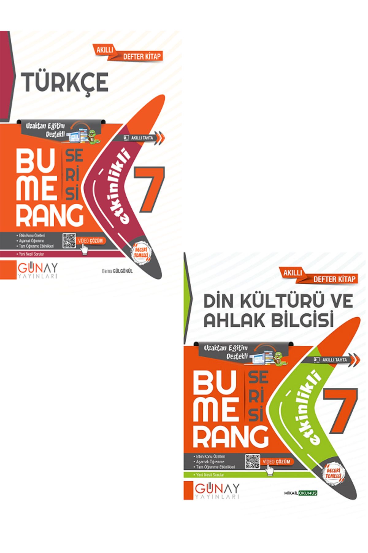 Evrensel İletişim Yayınları 7.Sınıf Günay Bumerang Türkçe + Din Kültürü Akıllı Defter Kitap / Uzaktan Eğitim / 2 KİTAP