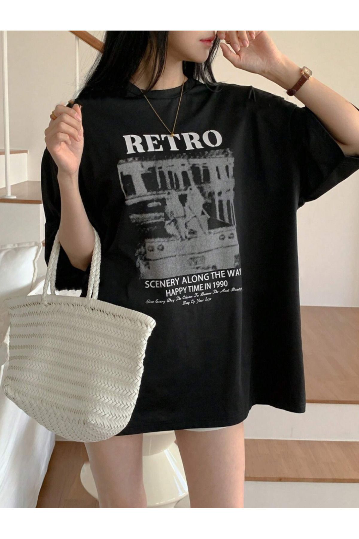 COHERENT Unisex Erkek/Kadın RETRO Özel Baskılı Oversize Pamuklu T-Shirt