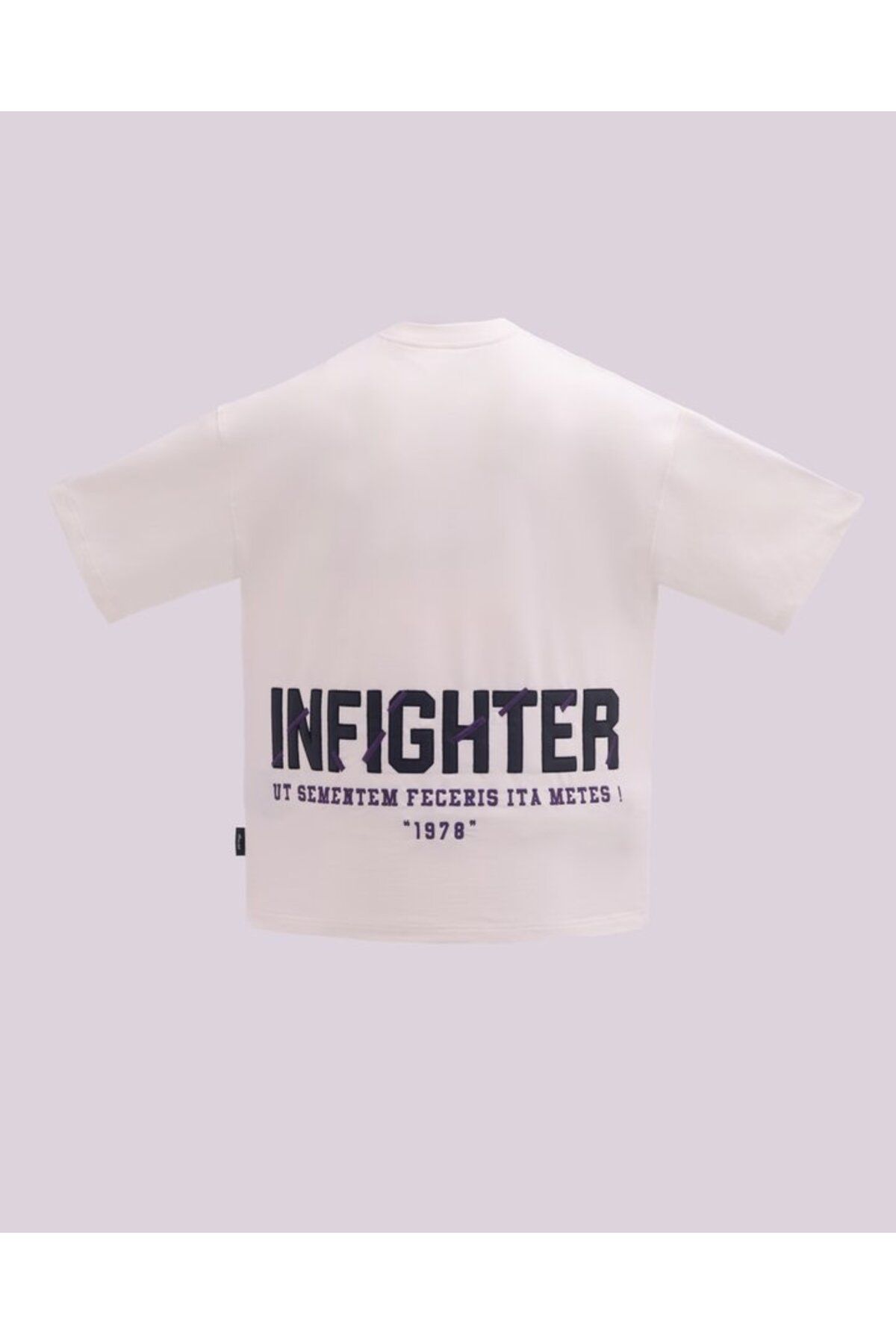 INFIGHTER Erkek Kısa Kol Leather Applique Oversize Ekru Tişört