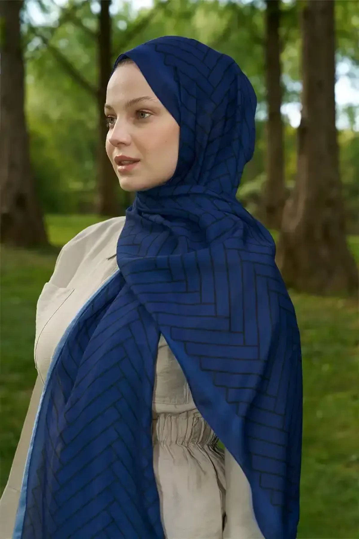 Madame Polo Hyper Zikzak Desen Şal - Lacivert