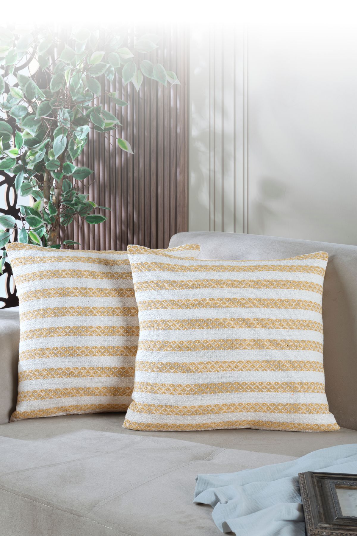 LADYNİL Summer 2'li Kırlent Kılıfı Dekoratif Yastık Kılıfı 45x45 Fermuarlı Sarı