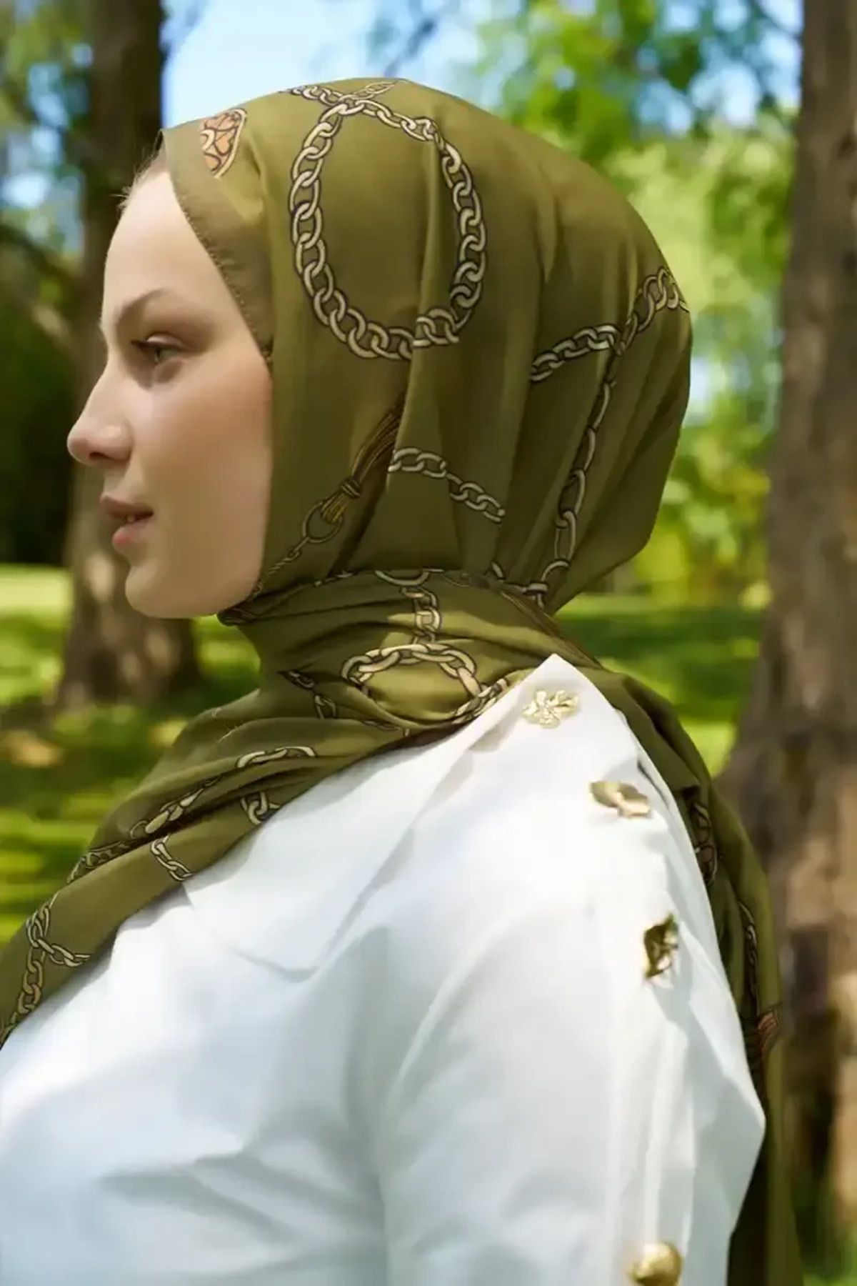 Madame Polo Hyper Zincir Desen Şal - Yeşil