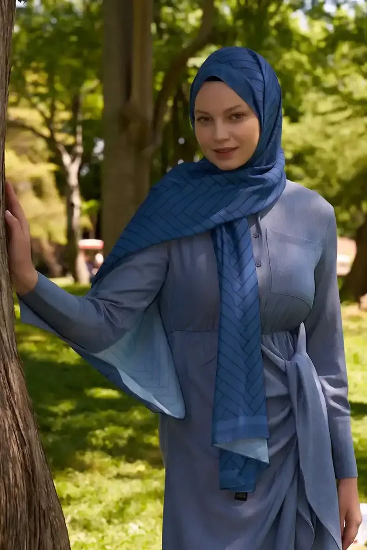 Madame Polo Hyper Zikzak Desen Şal - İndigo