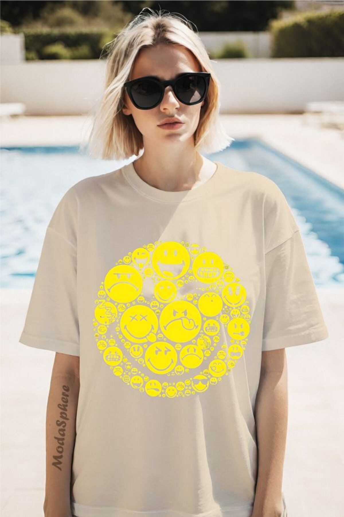 ModaSphere Emoji Baskılı Unisex Oversize Tişört