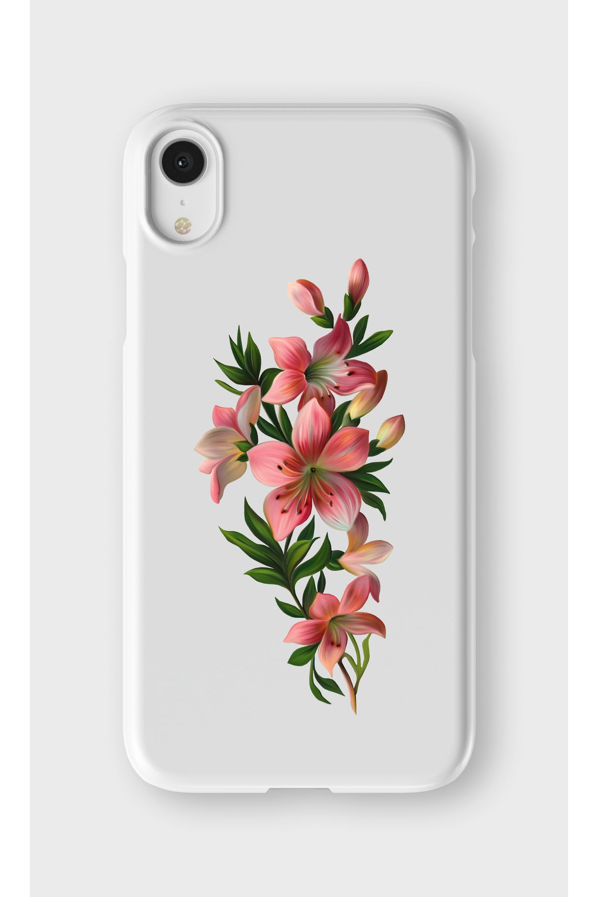 lelia iPhone XR Uyumlu Çiçek Tasarımlı İçi Kadife Lansman Beyaz Silikon Kılıf