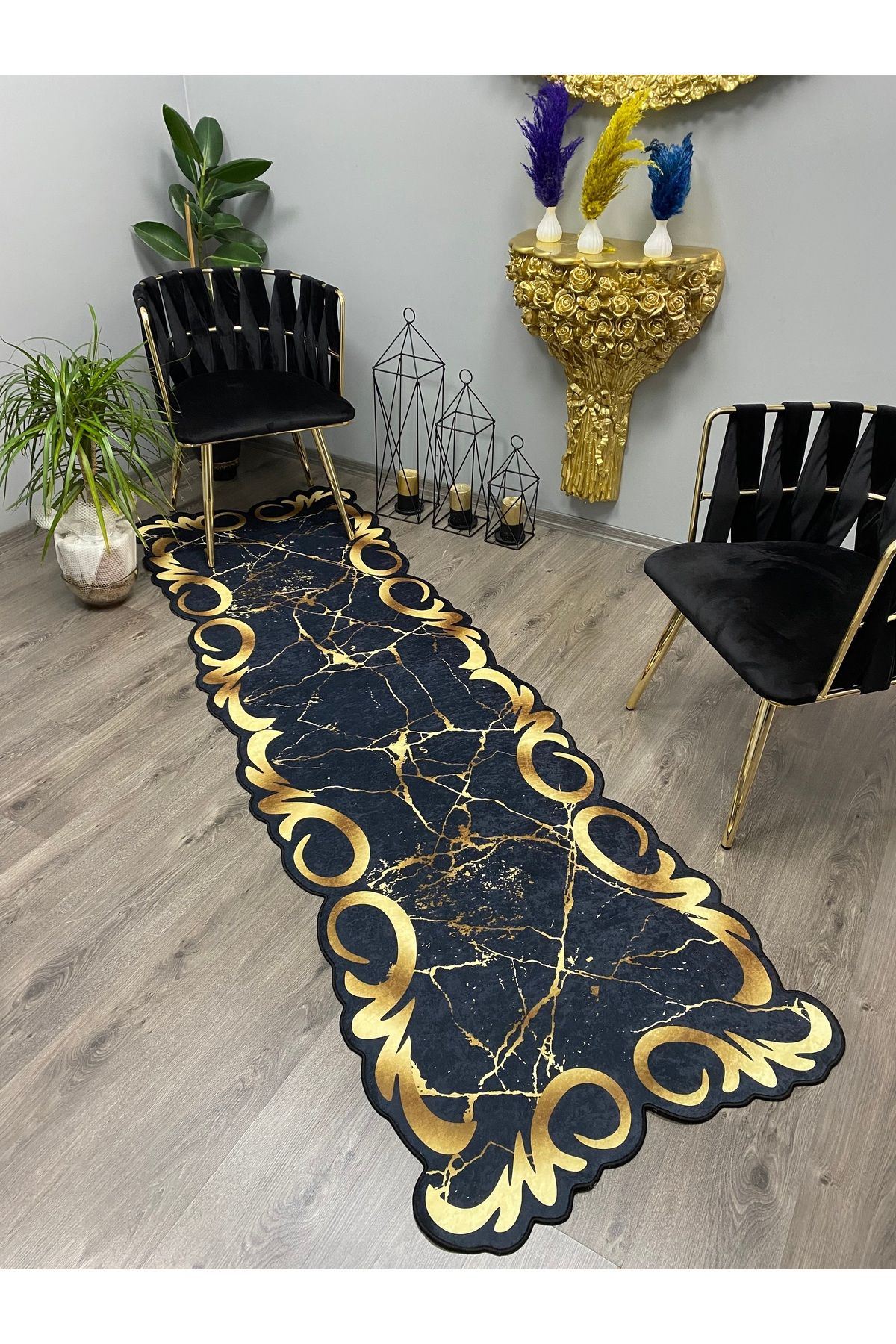 Monisso MONİSSO HALI Pavo Siyah Gold Kaymaz Taban, leke Tutmaz, Mutfak Halısı, Salon Halısı ve Yolluk