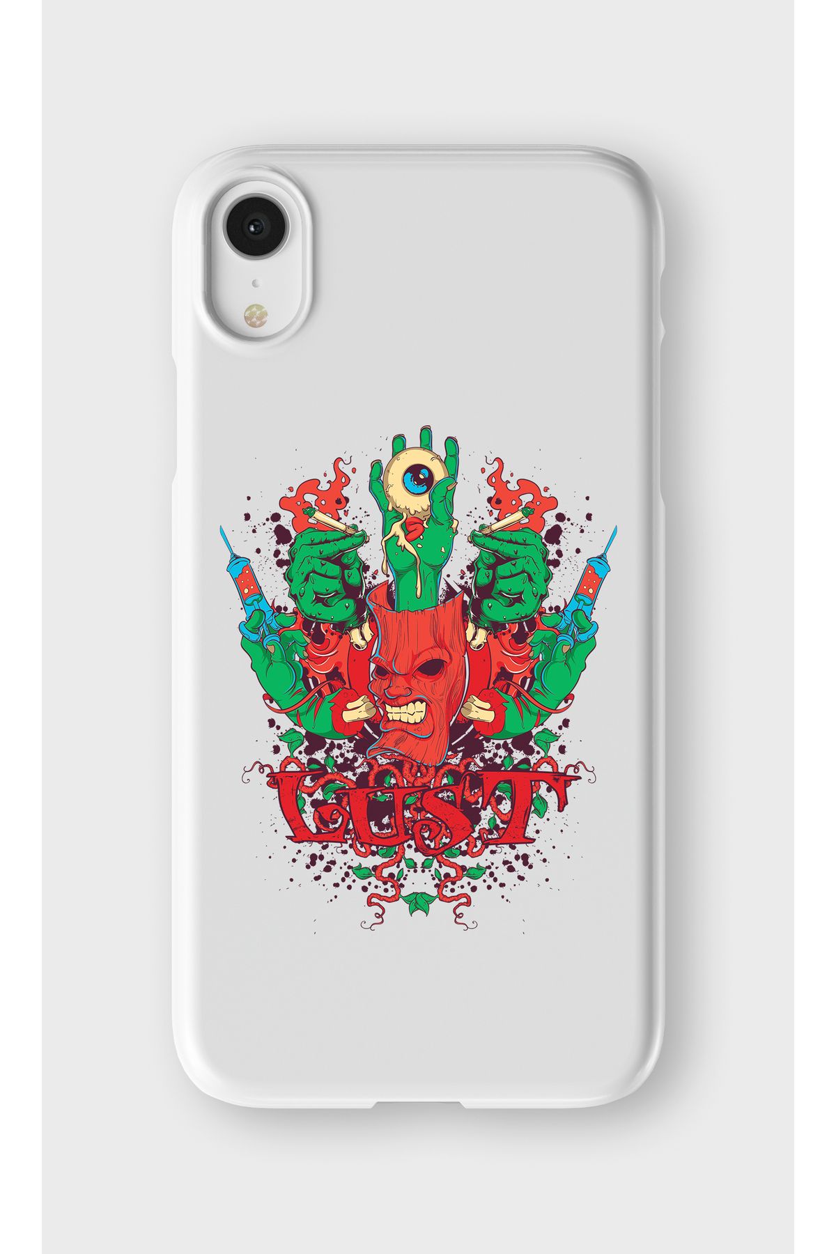 lelia iPhone XR Uyumlu Zombi Tasarımlı İçi Kadife Lansman Beyaz Silikon Kılıf