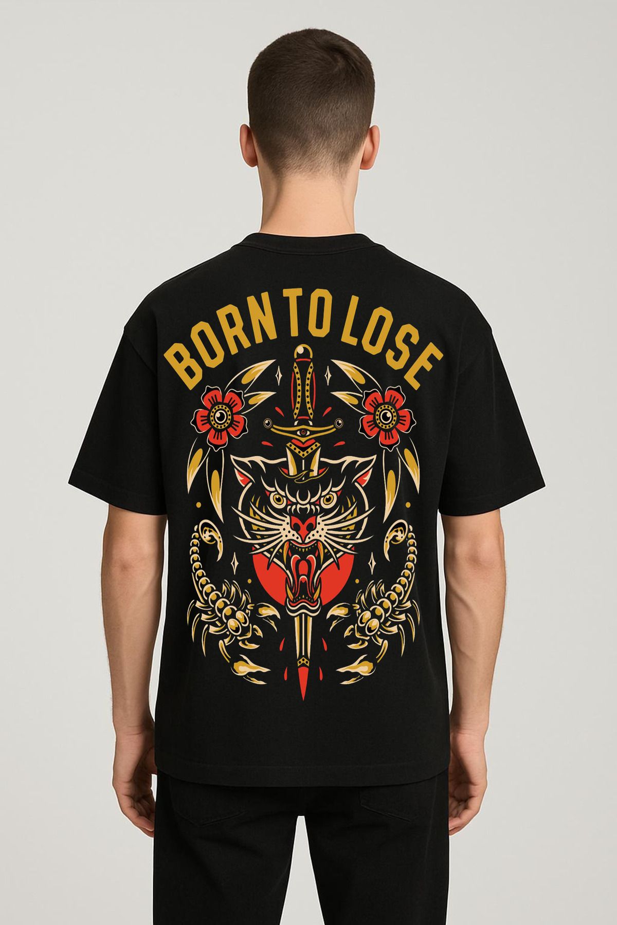 MODA Unisex Oversize Kalıp Born to Lose Baskılı T-Shirt