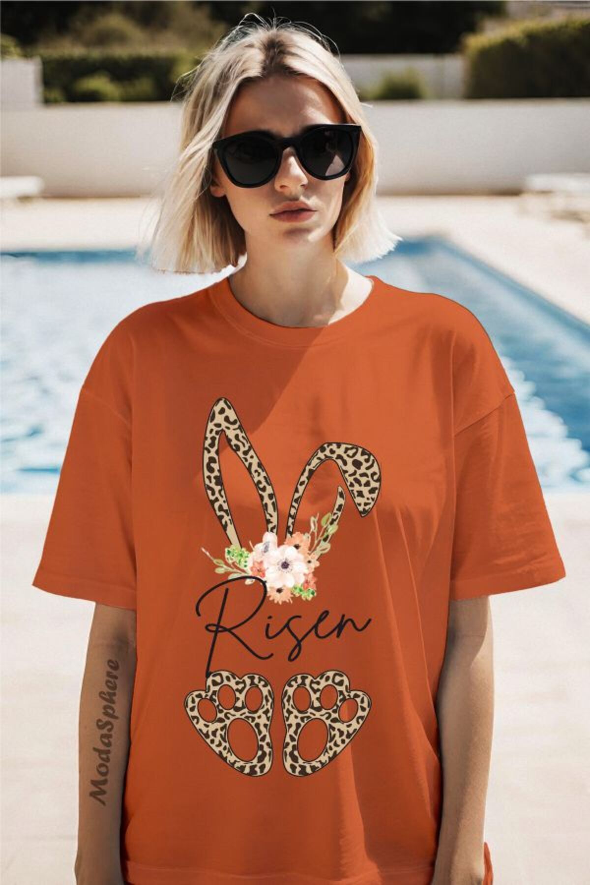 ModaSphere Risen Tavşan Baskılı Unisex Oversize Tişört