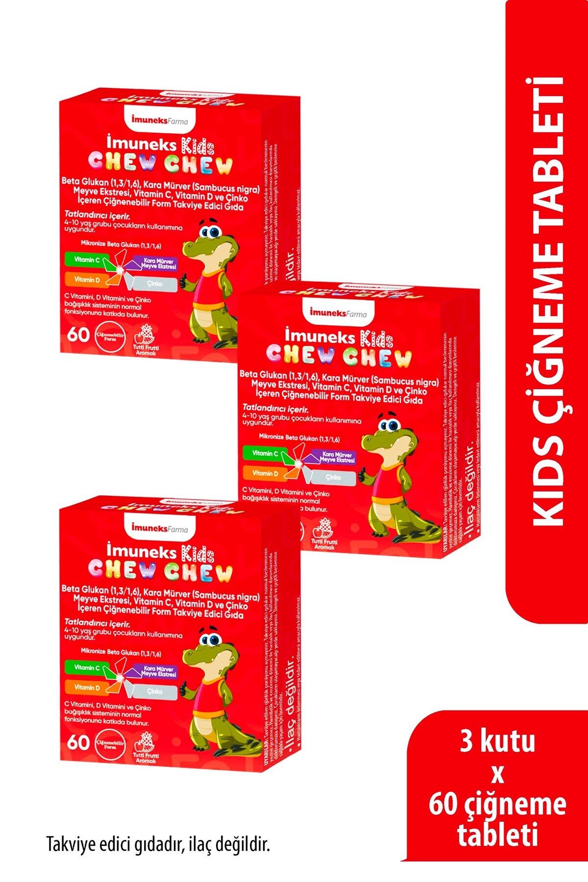 Imuneks Farma İmuneks Kids Chew Chew Çiğneme Tableti 60 Tablet x 3 Adet