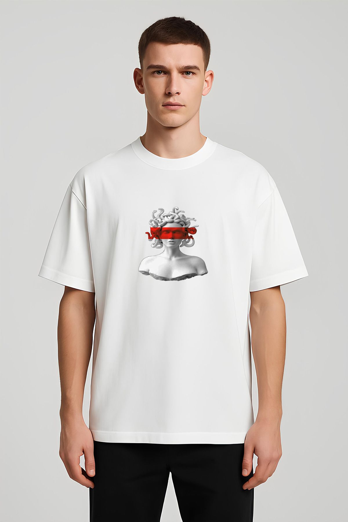 MODA Unisex Oversize Kalıp Medusa Baskılı T-Shirt