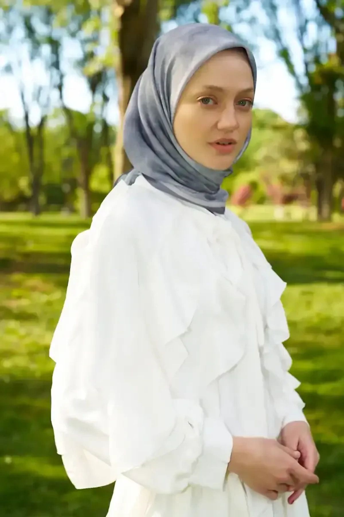 Madame Polo Rustic Batik Desen Eşarp - Gri