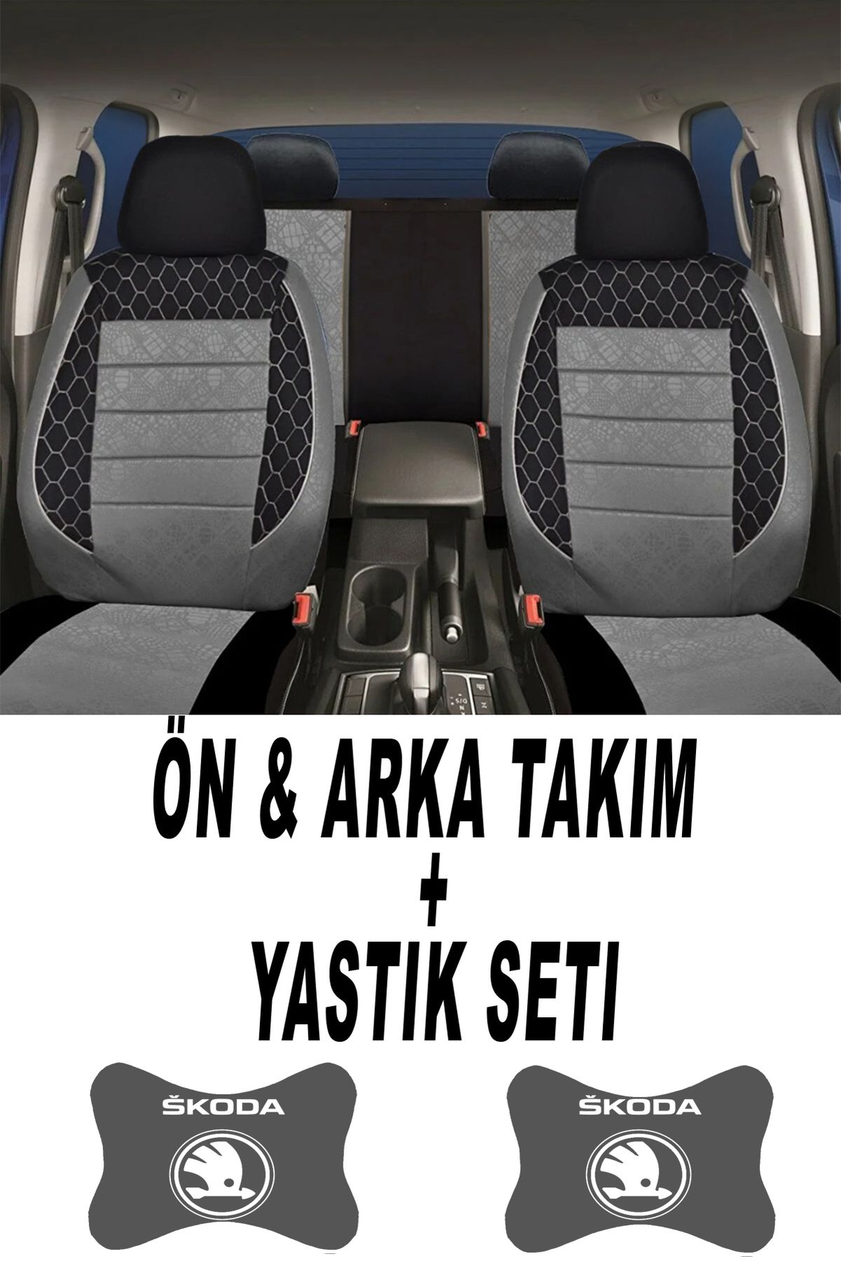 1araba1ev Oto Koltuk Kılıfı Skoda Ön Arka Takım + 2 Adet Boyun Yastığı Seti