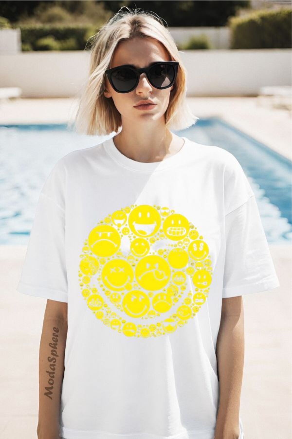 ModaSphere Emoji Baskılı Unisex Oversize Tişört