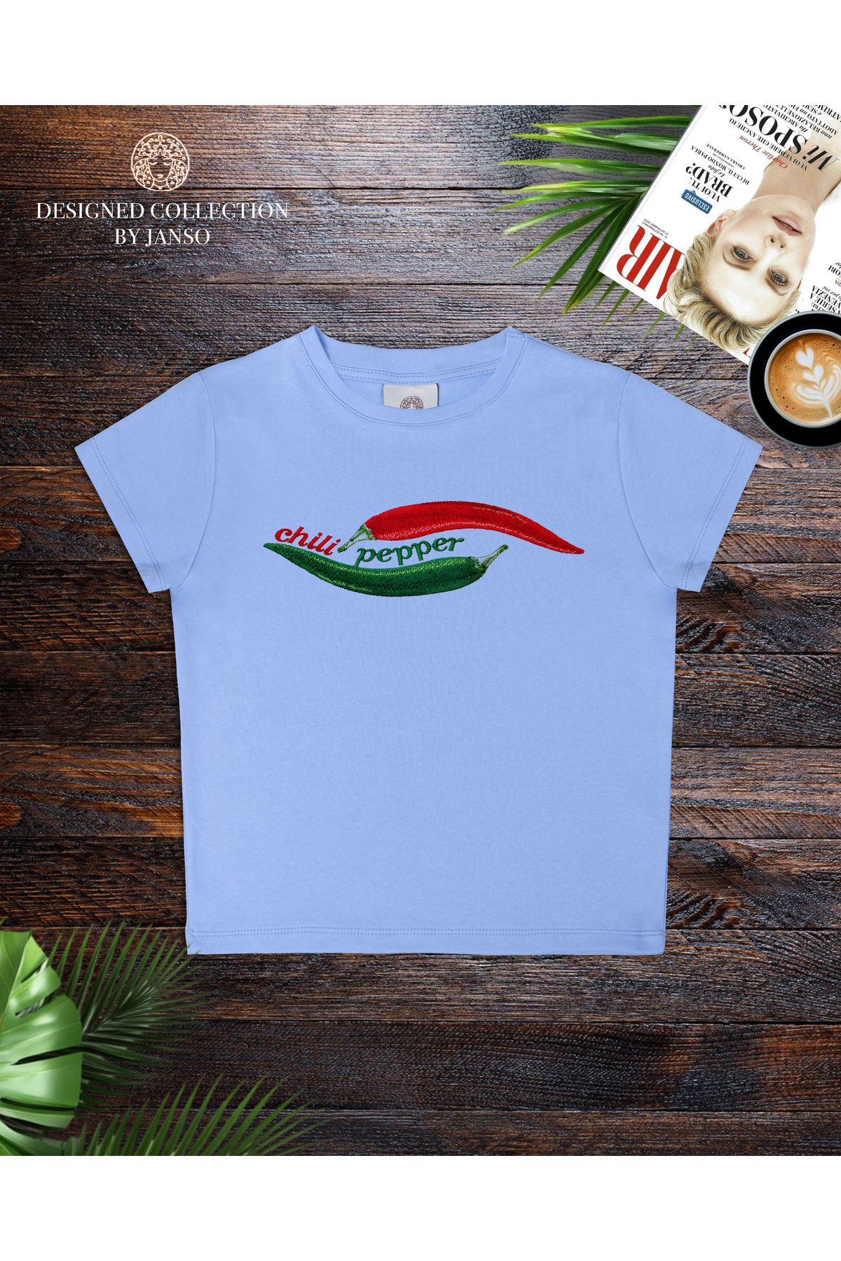 JANSO GROUP - KADIN KISA KOLLU CROP TSHIRT BASKILI chili pepper PAMUKLU PENYE KUMAŞ