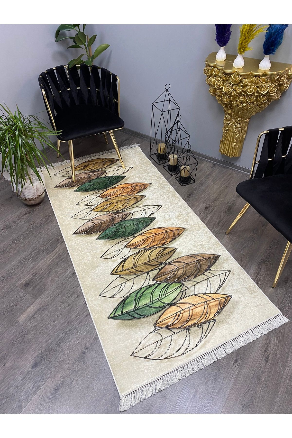 Monisso MONİSSO HALI Yaprak Kaymaz Taban, leke Tutmaz, Mutfak Halısı, Salon Halısı ve Yolluk