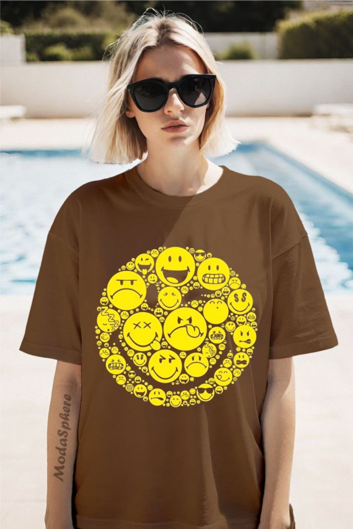 ModaSphere Emoji Baskılı Unisex Oversize Tişört