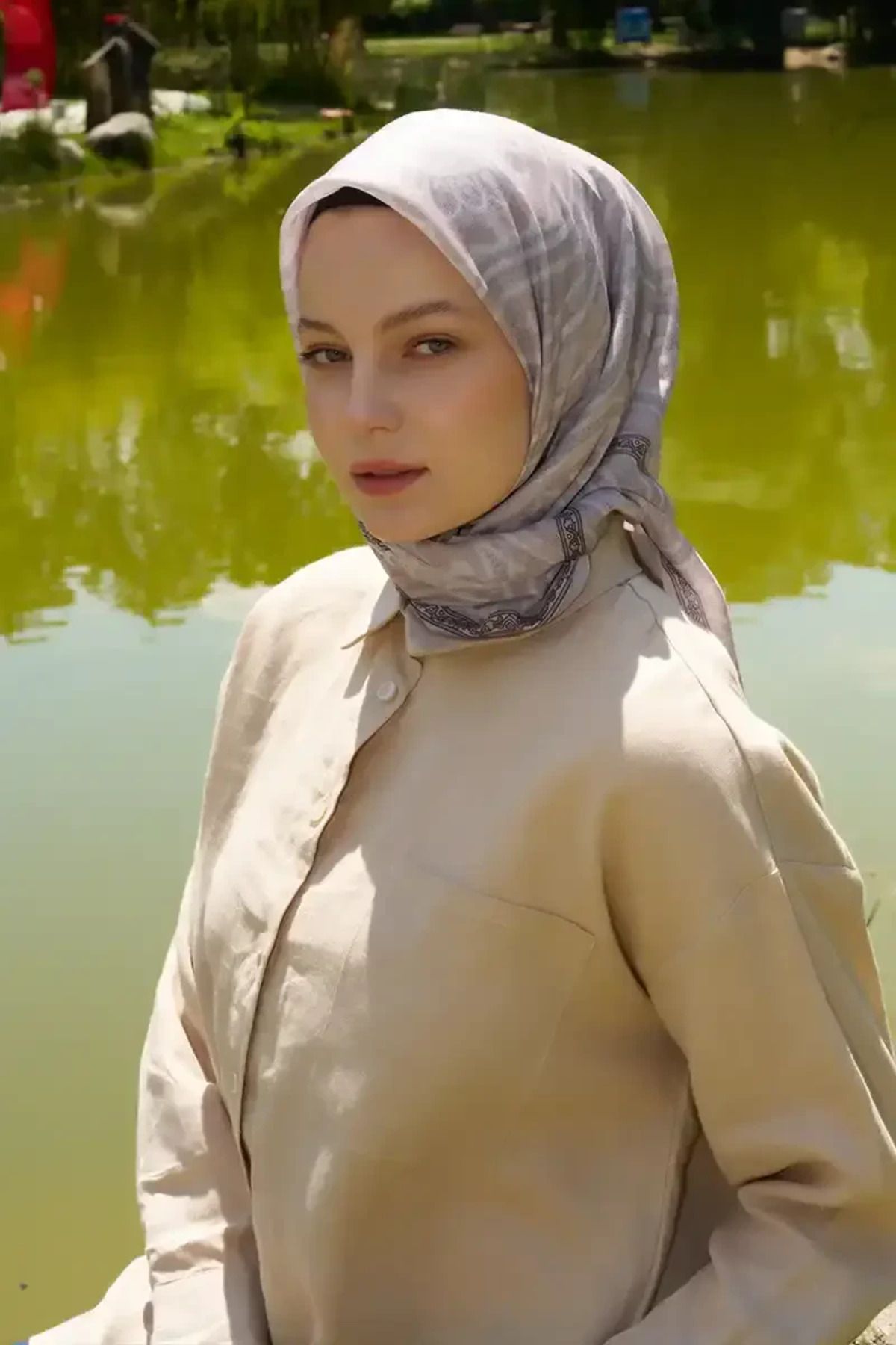 Madame Polo Rustic Mistral Desen Eşarp - Taş