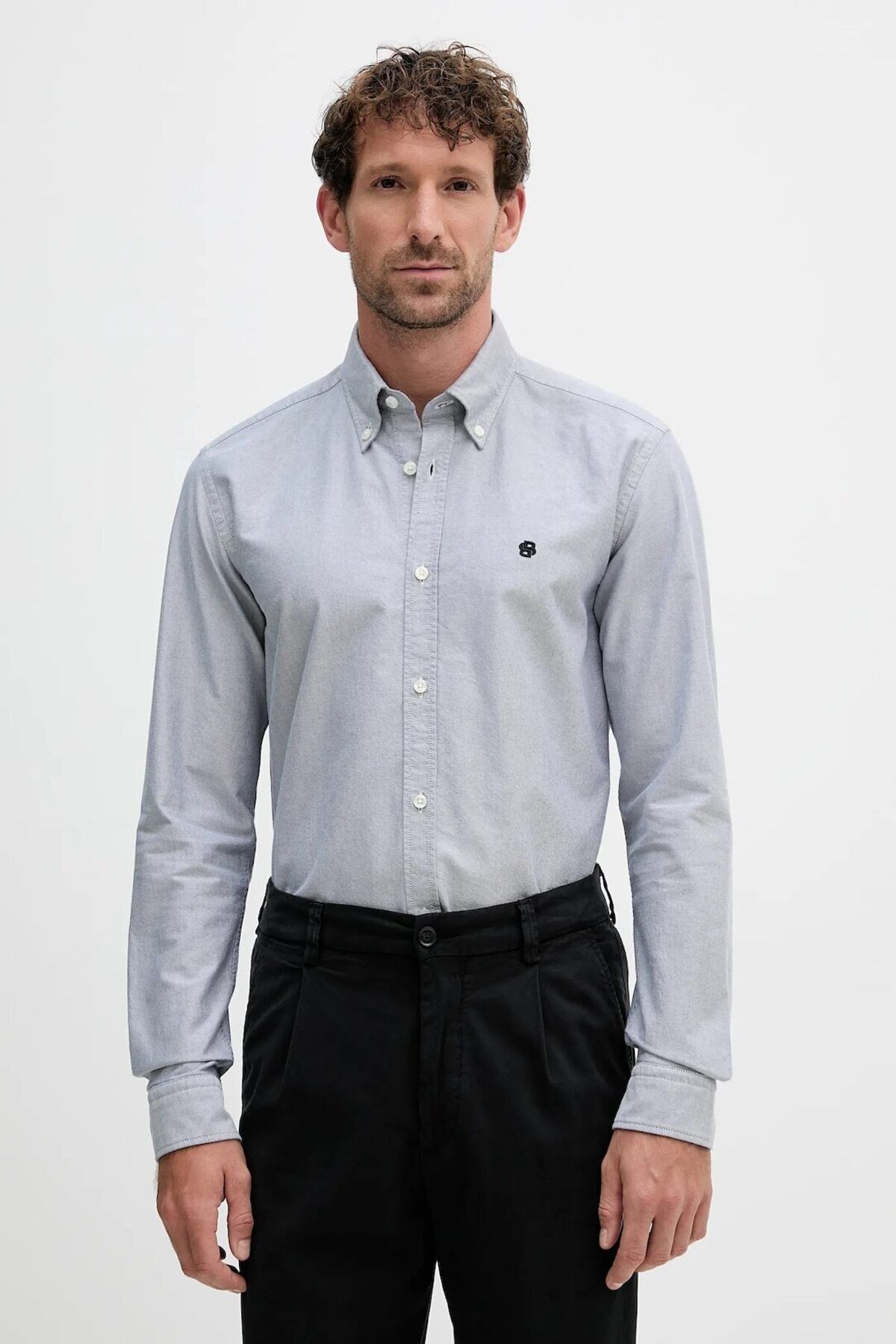 BOSS Erkek Slim Fit %100 Pamuklu Logo İşlemeli Uzun Kollu Lacivert Gömlek 50544951-404