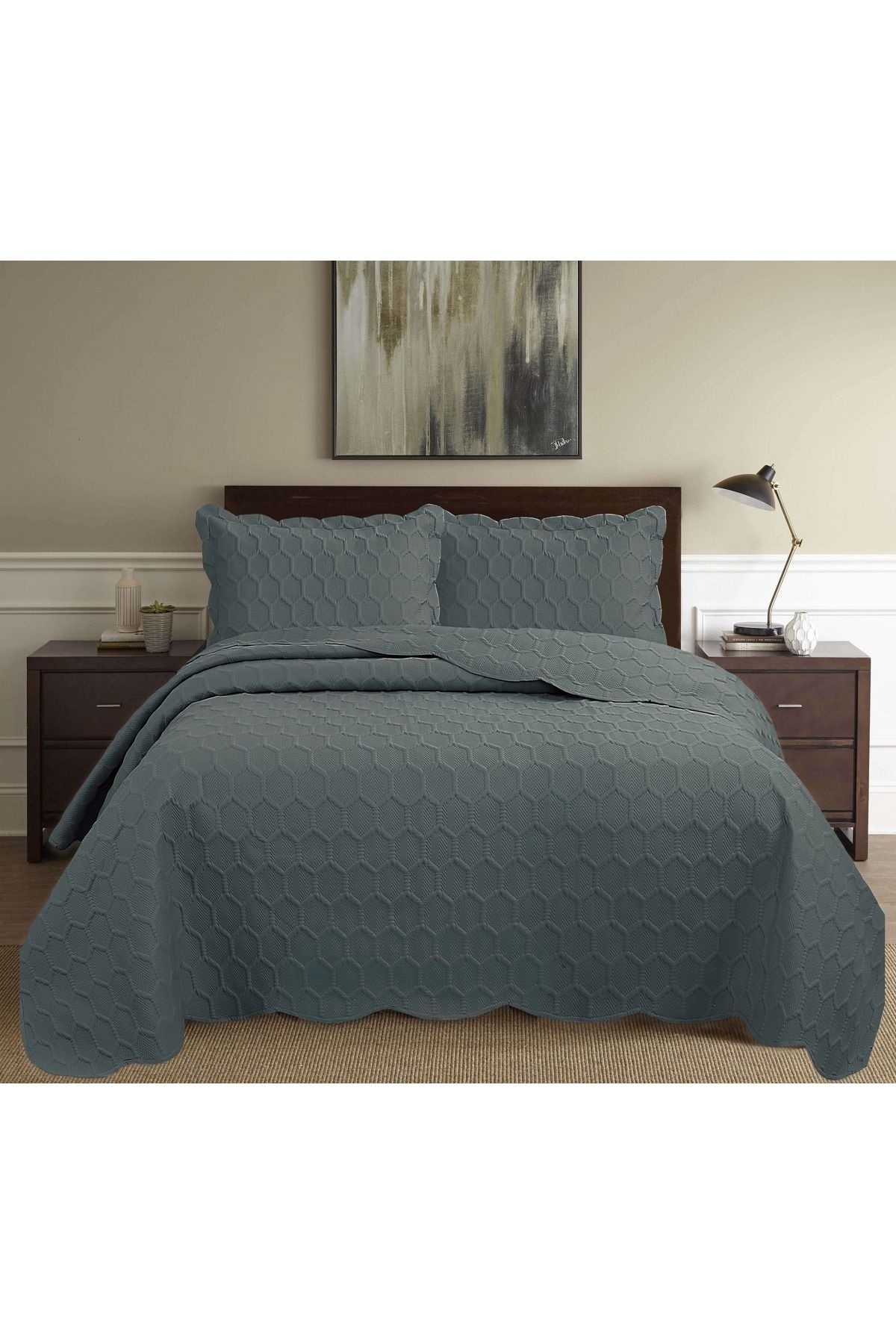 Bella Home Honey Comb 3D Çift Kişilik Yatak Örtüsü Seti (3 Parça) - 260x240 cm