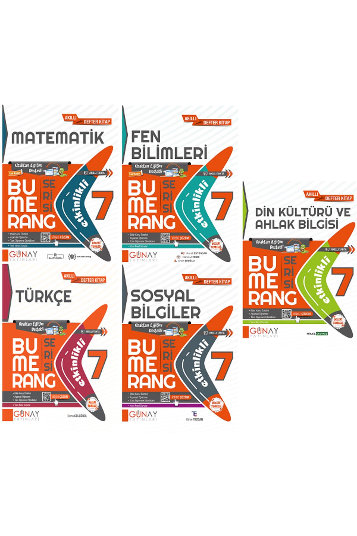 Evrensel İletişim Yayınları 7.Sınıf Günay Bumerang Matematik + Fen + Türkçe + Sosyal + Din Akıllı Defter Kitap / 5 KİTAP SET