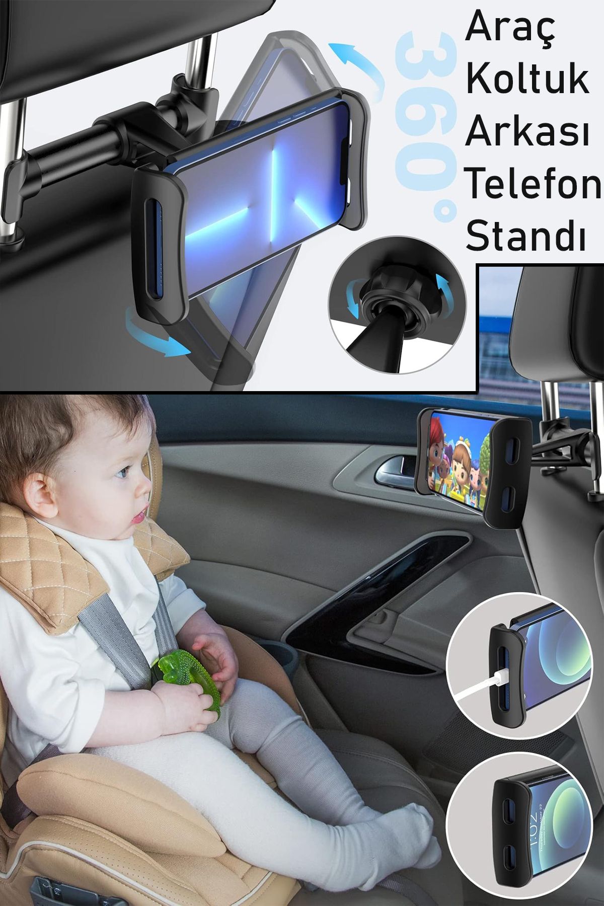 nextbuy Araç İçi Premium Telefon Tutucu Arka Koltuk Kafalık Araba Telefon Tutacağı Universal