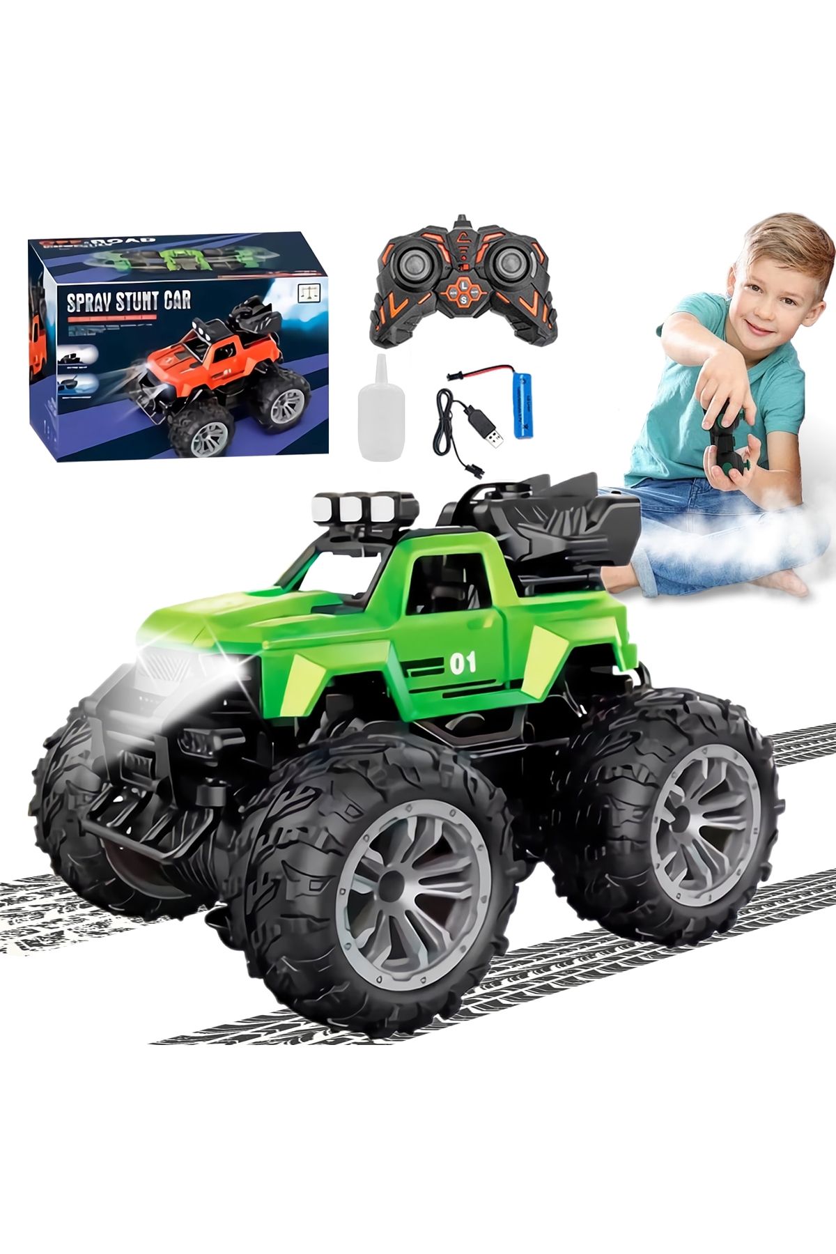MJ TOYS Uzaktan Kumandalı Şarjlı Duman Atan Araba 4x4 Buharlı Işıklı Uzaktan Kumandalı Off Road Araba Rc Stu