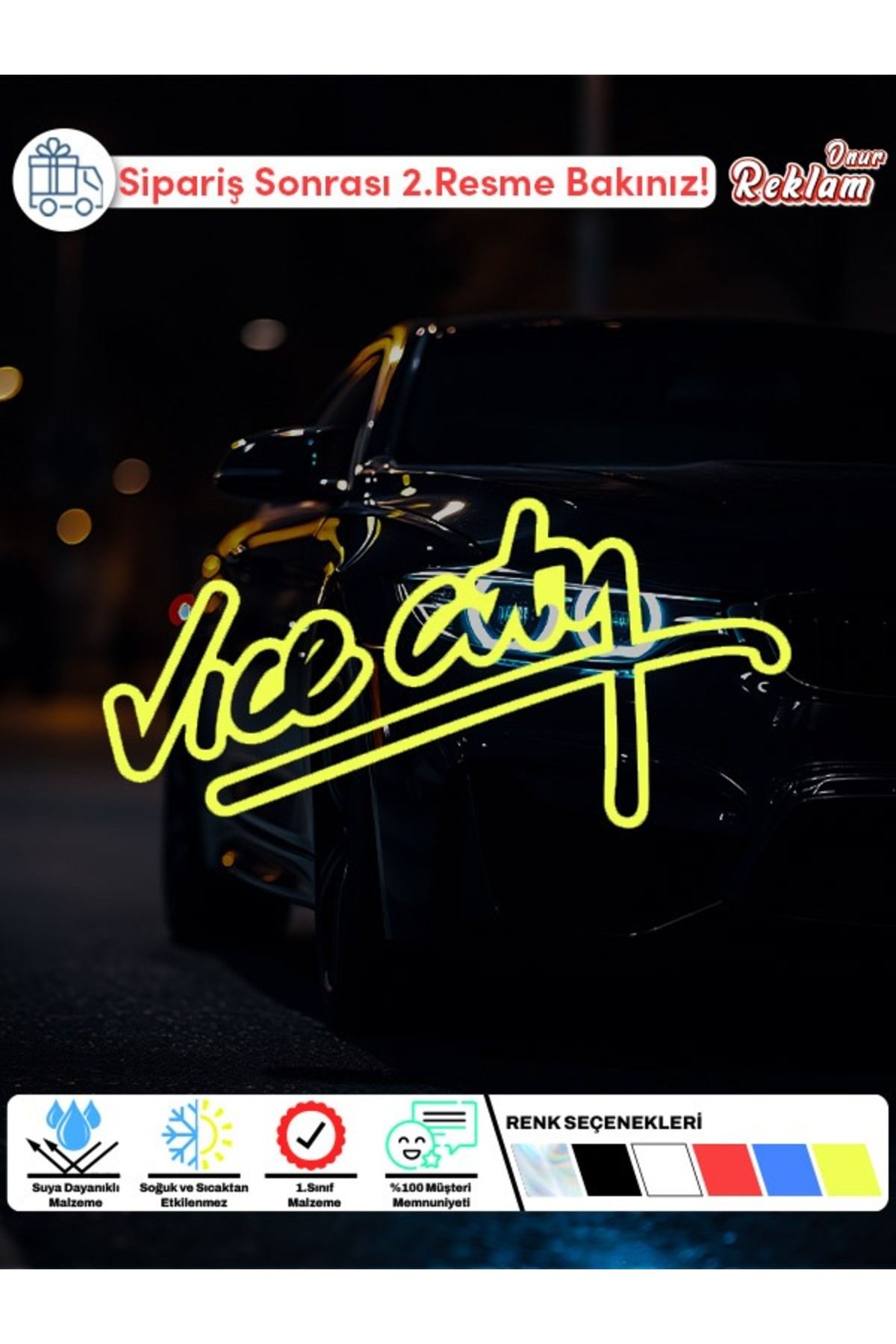 Onur Reklam Vice City Yazılı Holografik Sticker – Neon Stil Araba ve Laptop Çıkartması