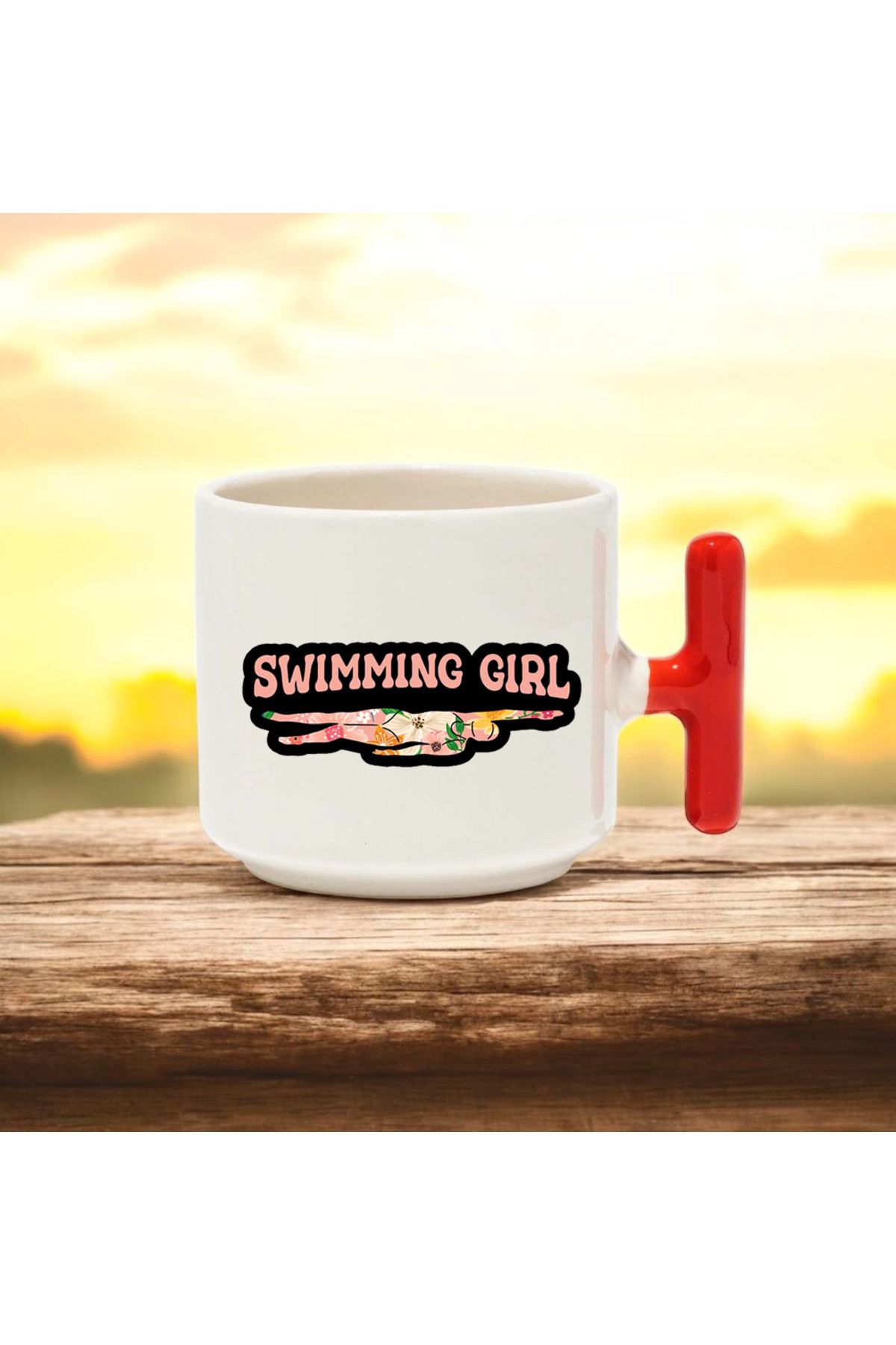 BB TRADE Swimming Girl T Kulplu Seramik Baskılı Kupa Bardak 250 ML