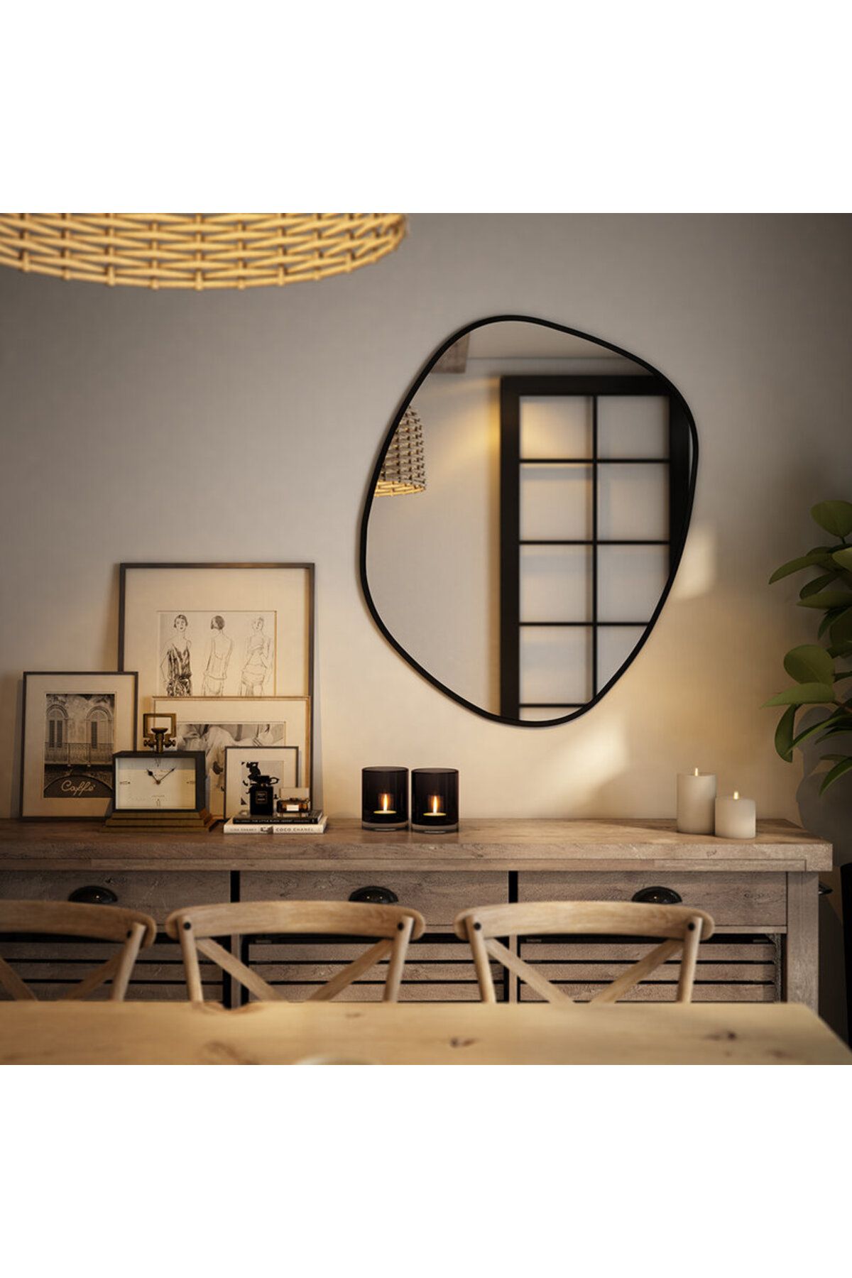Aypars Atölye 80x97 cm Asimetrik Konsol Duvar Aynası – Siyah Çerçeveli Dekoratif Ayna, Modern Şık Tasarım