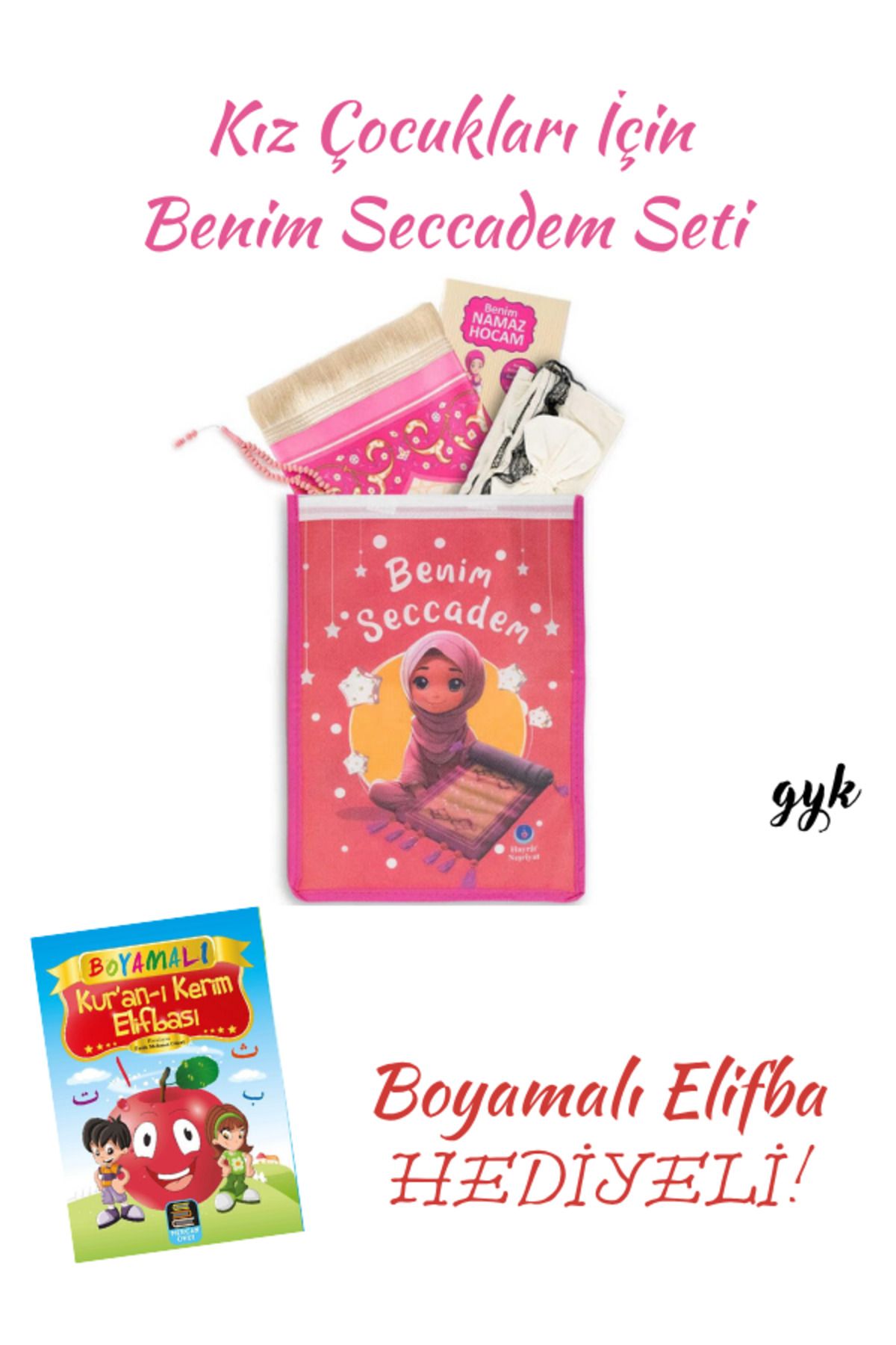 Hayrat Neşriyat Benim Seccadem Seti (Kızlar İçin) PEMBE - Boyamalı Kur'an-ı Kerim Elifbası (HEDİYE!)