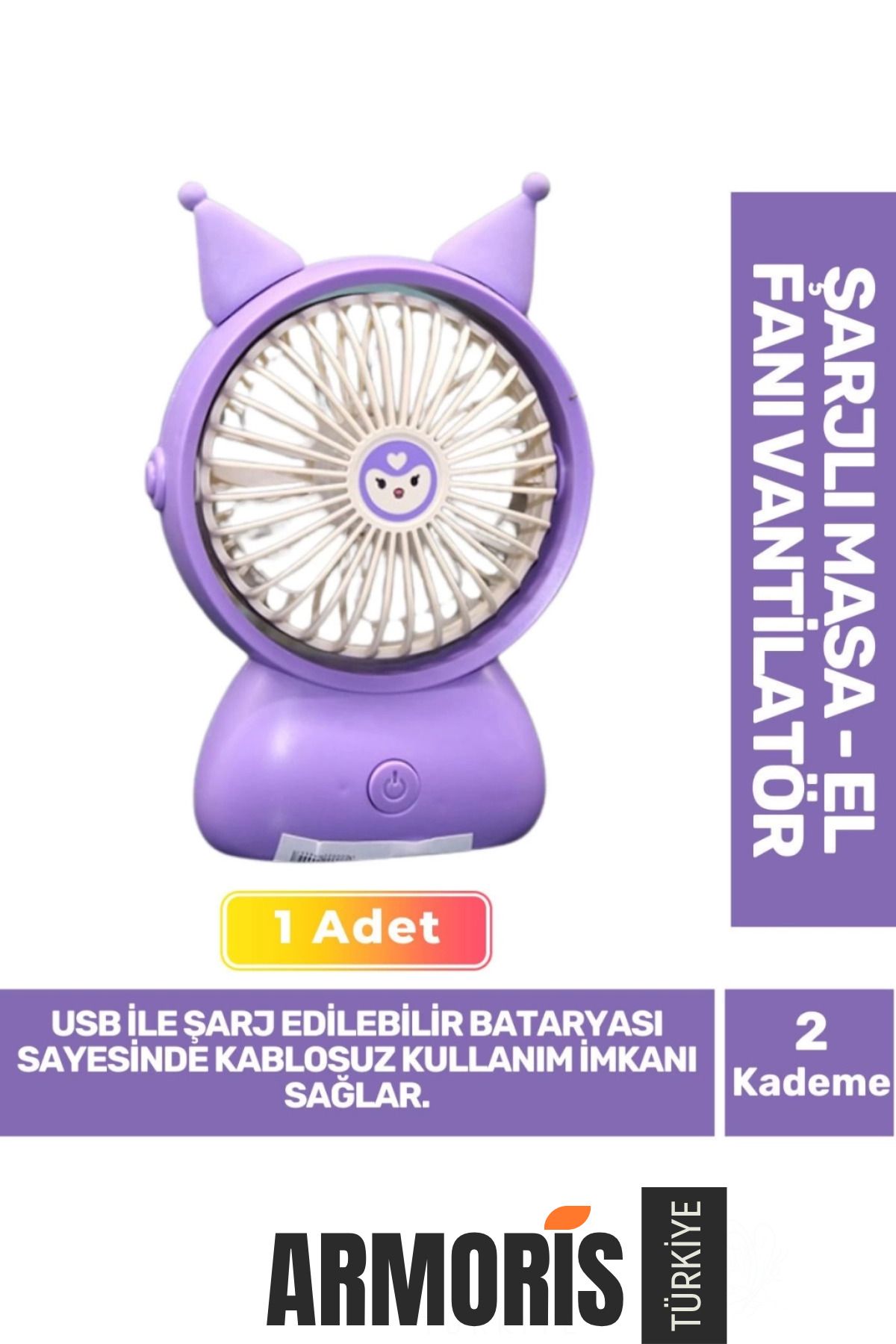 Armoris Yeni Nesil Sessiz 2 Kademeli Kablosuz 1200mAh Pervaneli Taşınabilir Şarjlı Masa El Fanı Vantilatör