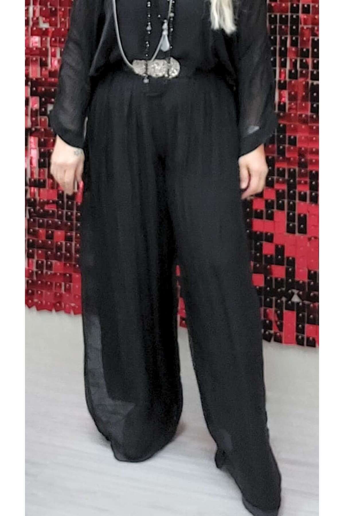 STLB Beli Lastikli Cepsiz Astarlı Bol Paça İthal İpek Pantolon