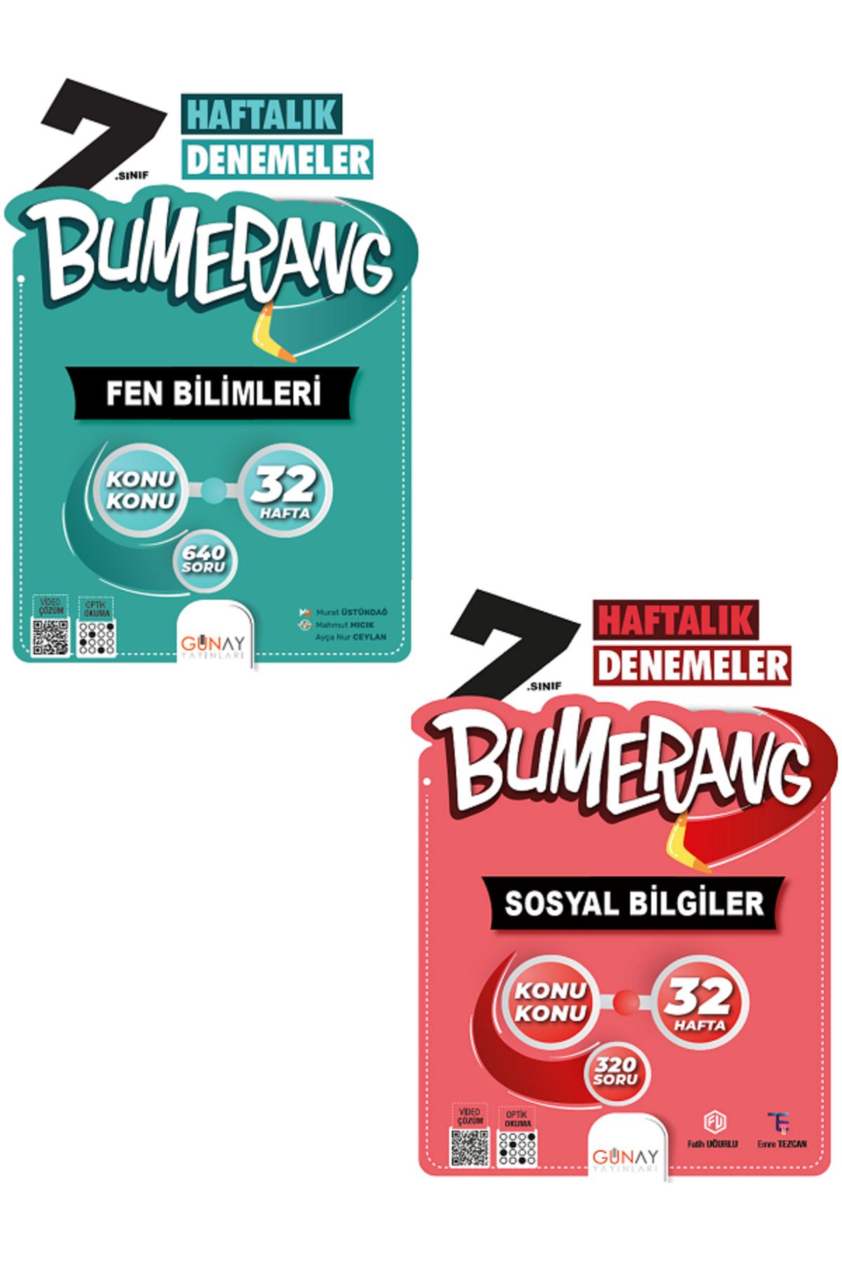 Evrensel İletişim Yayınları 7.Sınıf Günay Bumerang Fen Bilimleri + Sosyal Bilgiler 32 Haftalık Denemeler / Konu Konu / 2 KİTAP