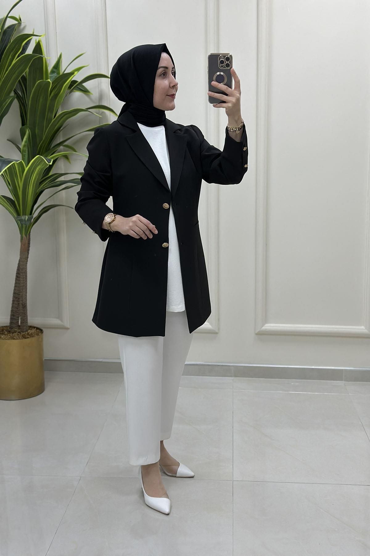 çınar özkan Kruvaze Yaka Kadın Blazer Ceket Siyah CNR 2070
