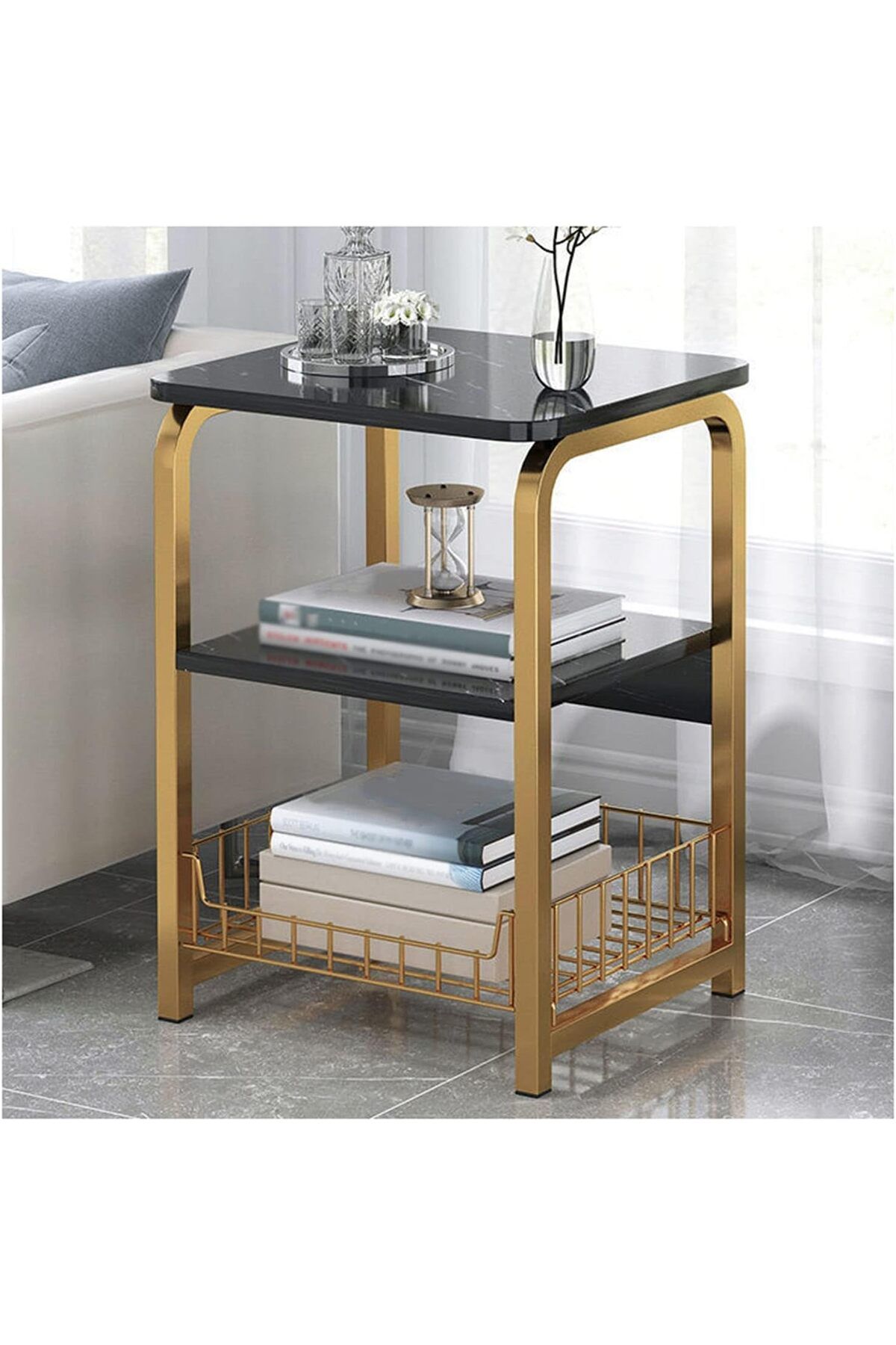 Generic-Side Table, 2/3/4 Tier Industrial Style Bedside Table with Storage Rack, High Side Table for Small S 6