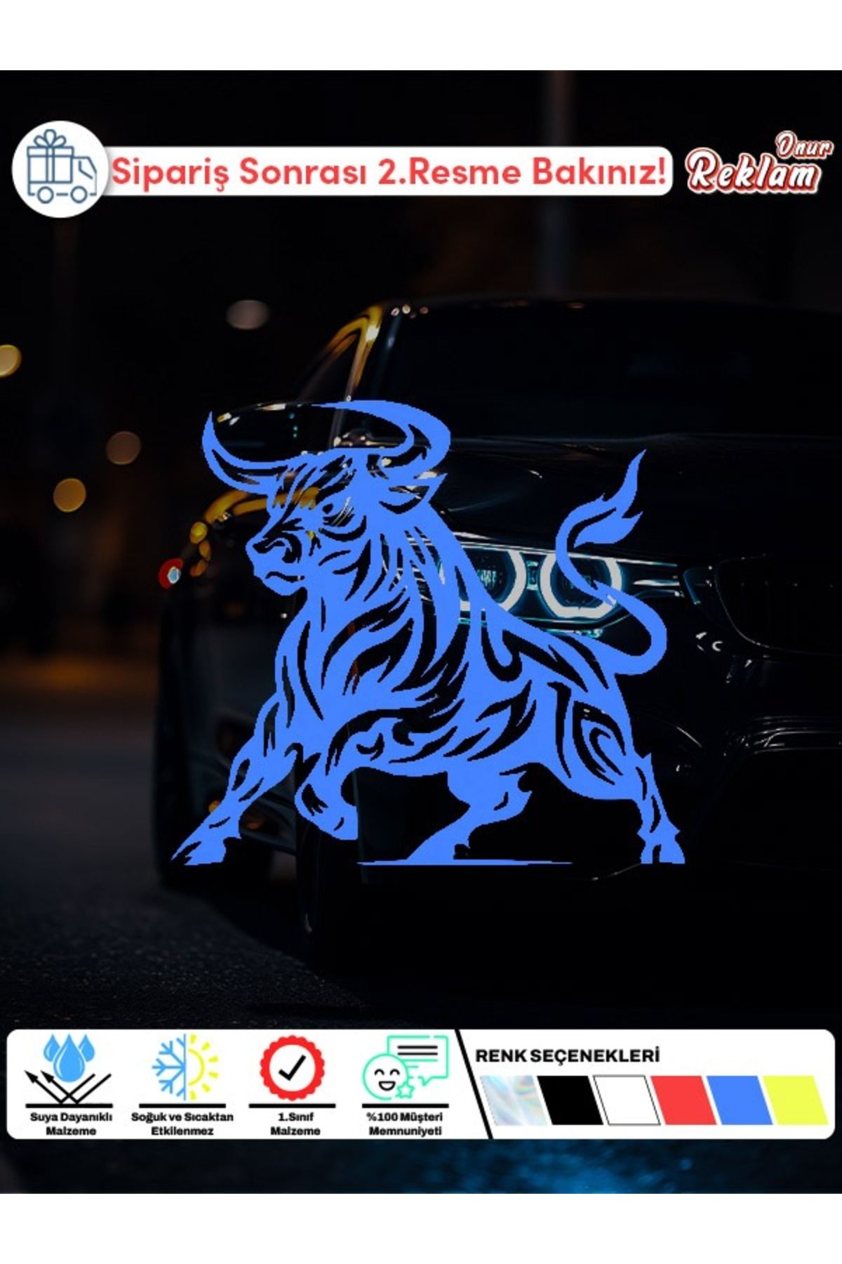 Onur Reklam Boğa Figürlü Araba Stickerı – 30x27 cm | Suya Dayanıklı, Modifiye Vinil Çıkartma